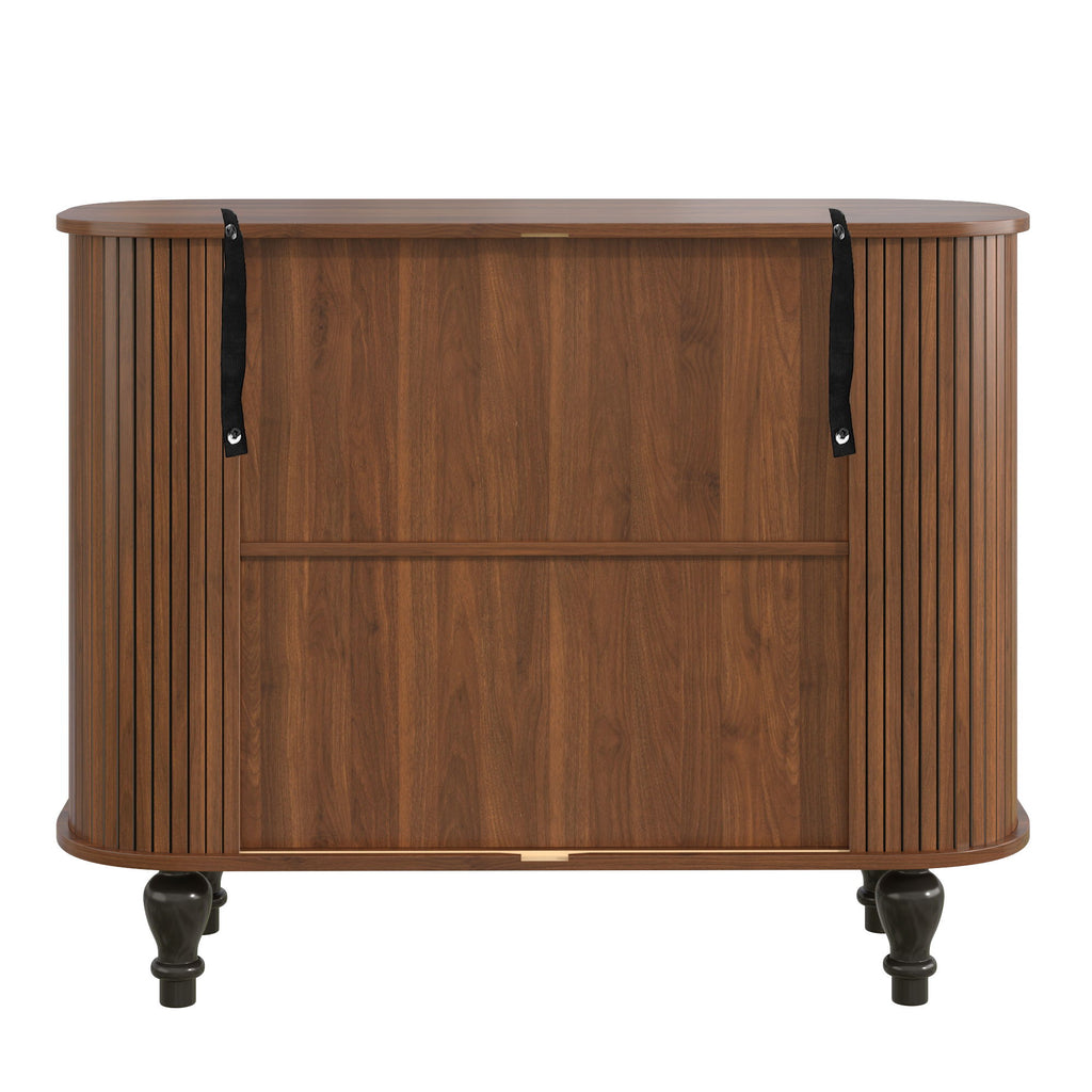 Fluted Liquor & Coffee Bar Cabinet With 6 Wine Racks And 3 Glass Holders