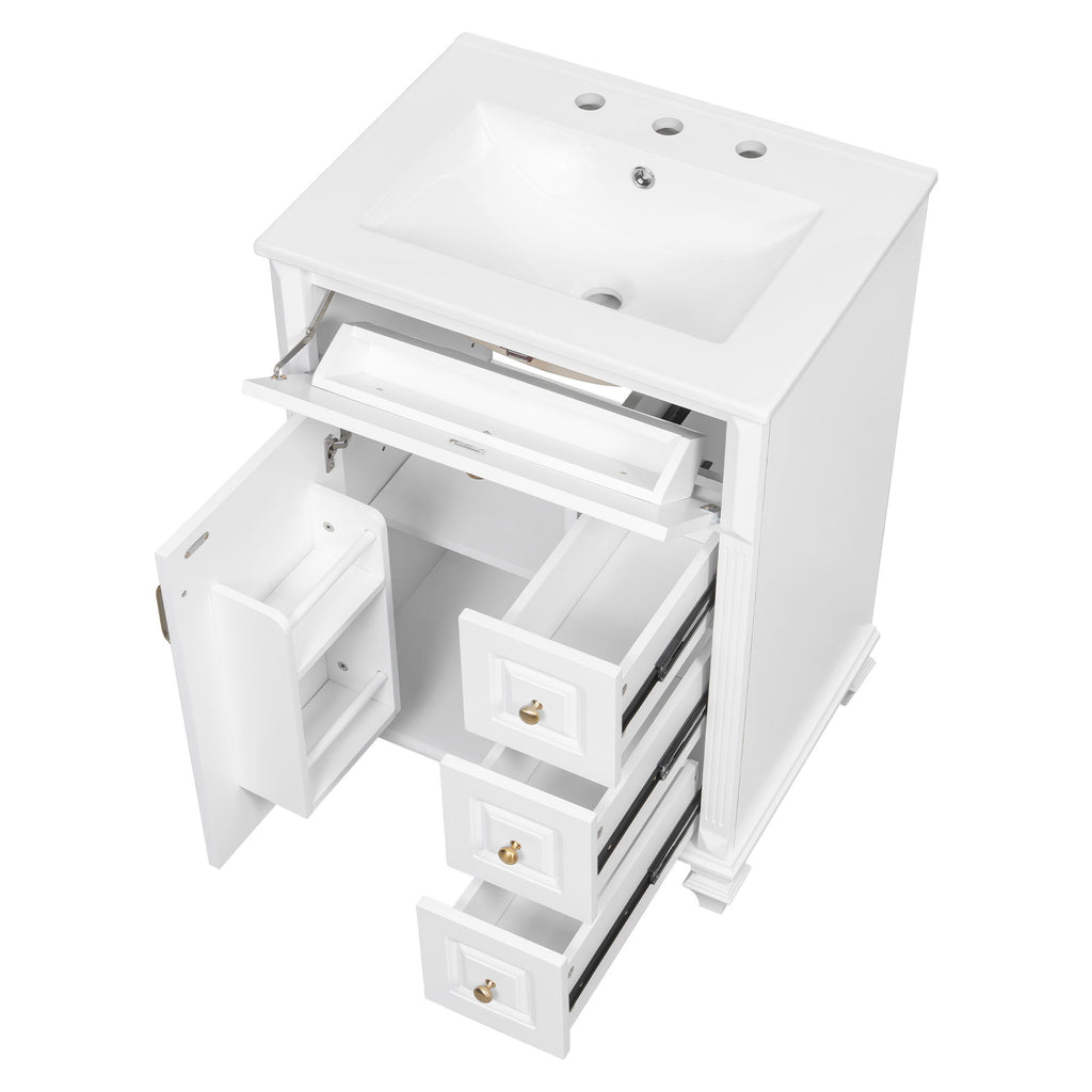 Freestanding Bathroom Vanity With Sink, 3 Drawers & Flip-Out Drawer
