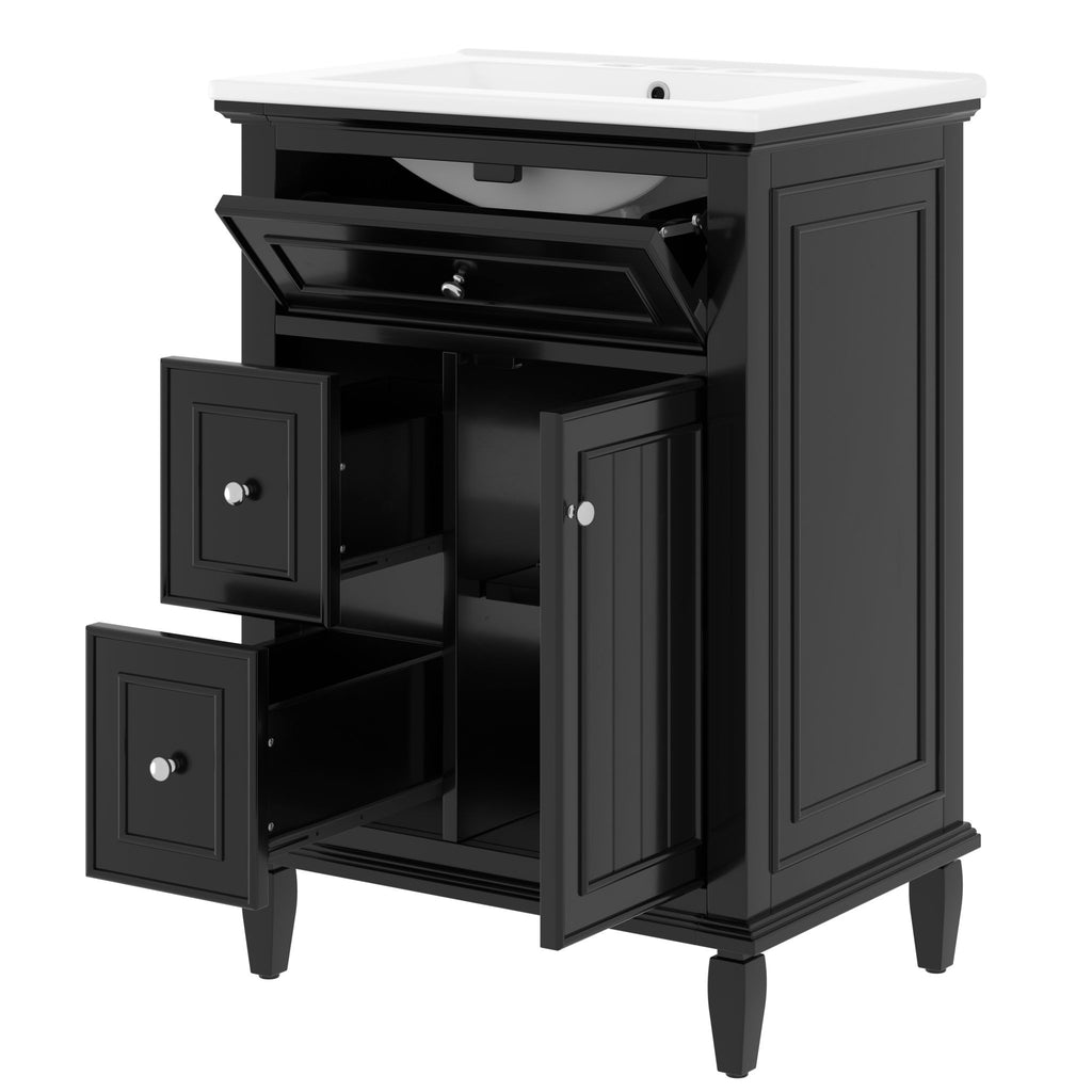 Modern Bathroom Vanity With Sink, Adjustable Shelf, 1 Flip Drawer & 2 Drawers