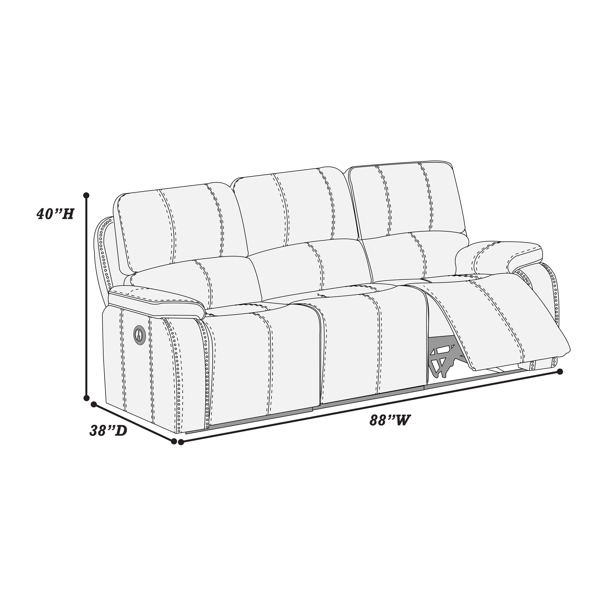 Power Reclining Sofa With Built In USB Port - Chocolate