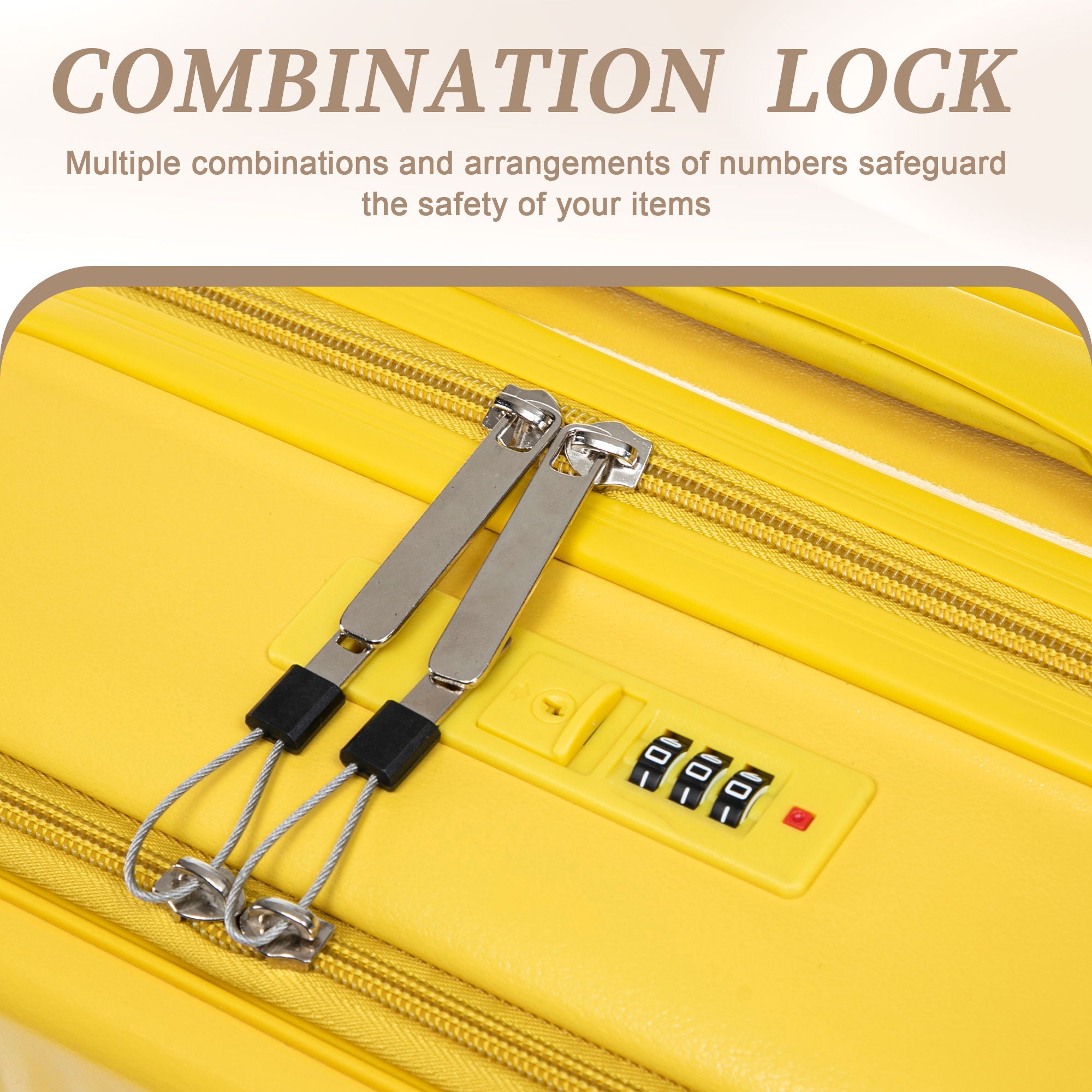 Luggage Set With Cosmetic Case, Combination Lock, Front Opening Design