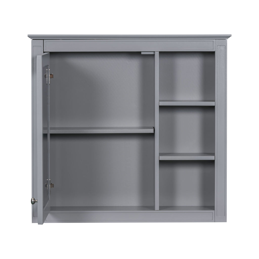 Bathroom Vanity With Top Sink, Freestanding Storage Cabinet With 2 Doors And 3 Drawers, Mirror Cabinet Included - Gray