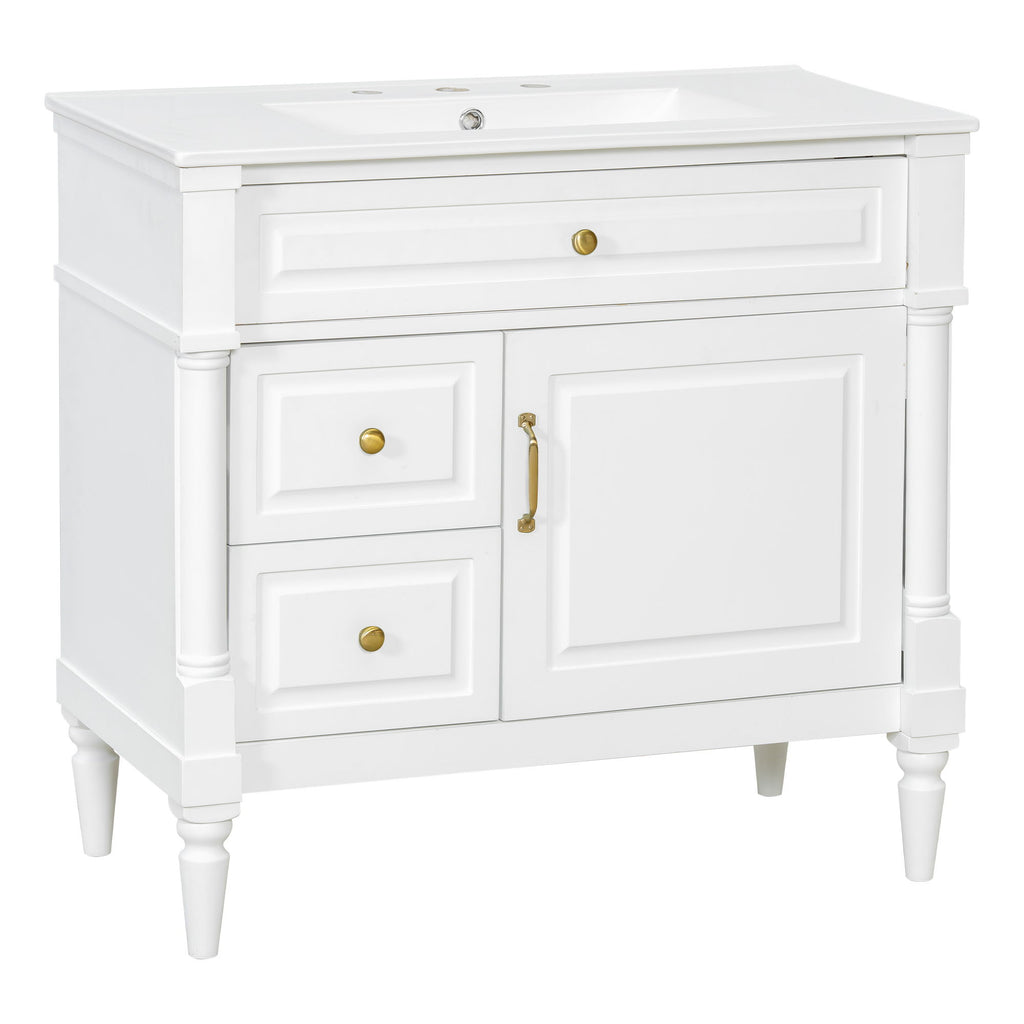 Freestanding Bathroom Vanity With Sink, Adjustable Shelf, Flip Drawer