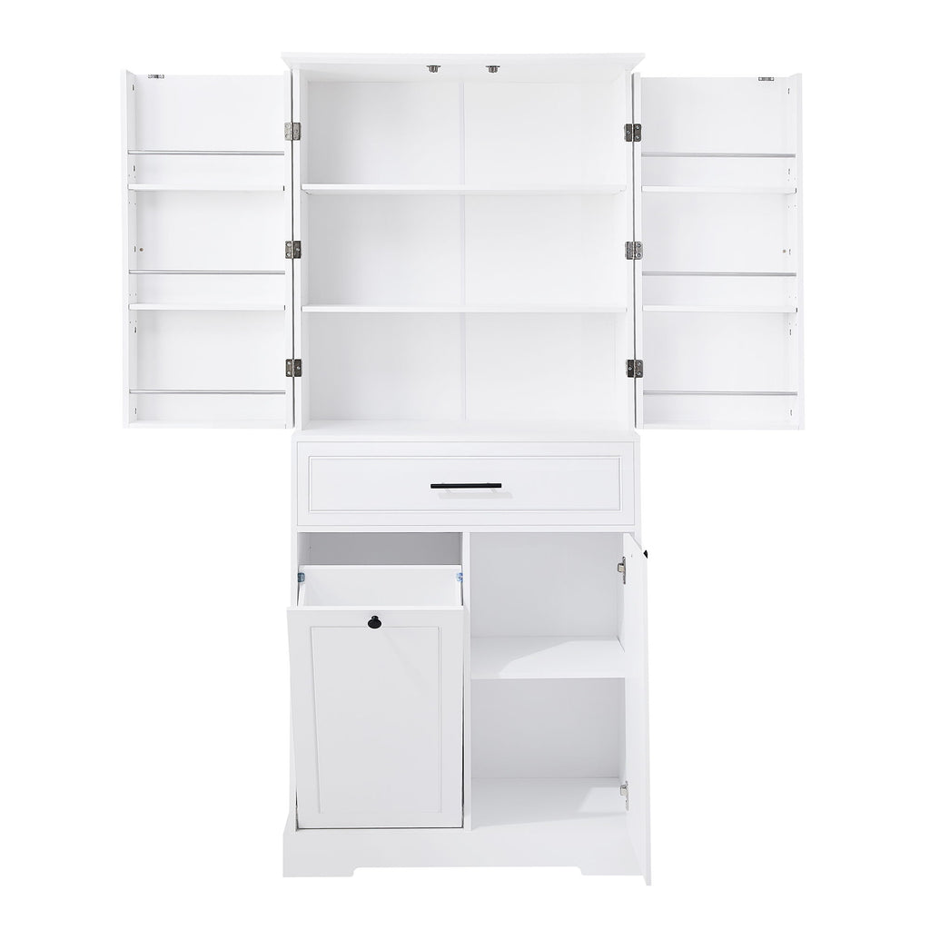 Freestanding Bathroom Storage Cabinet With Doors, Drawers, And Tilt Out Laundry Hamper - White
