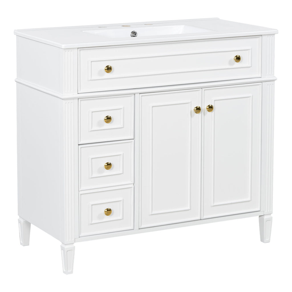 Bathroom Vanity With Sink, 3 Drawers & 2 Doors