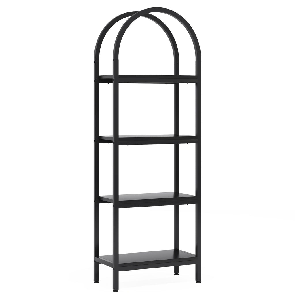 Industrial 4 Tier Open Bookshelf With Curved Top