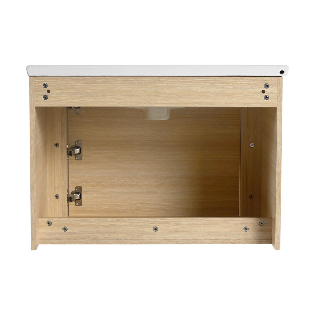 Wall Mounted Bathroom Vanity With Sink And Storage Shelves, Soft Close Doors