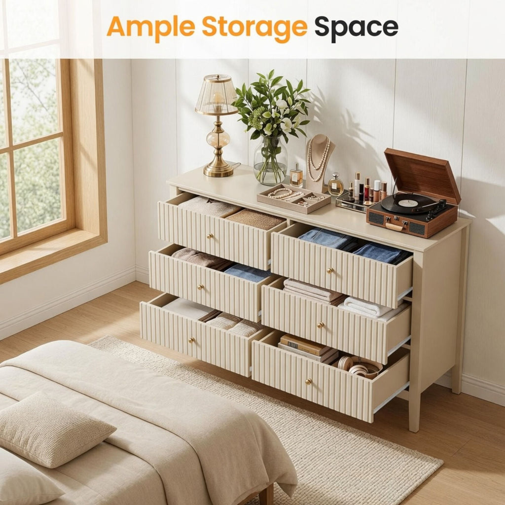 Modern 6 Drawer Fluted Dresser
