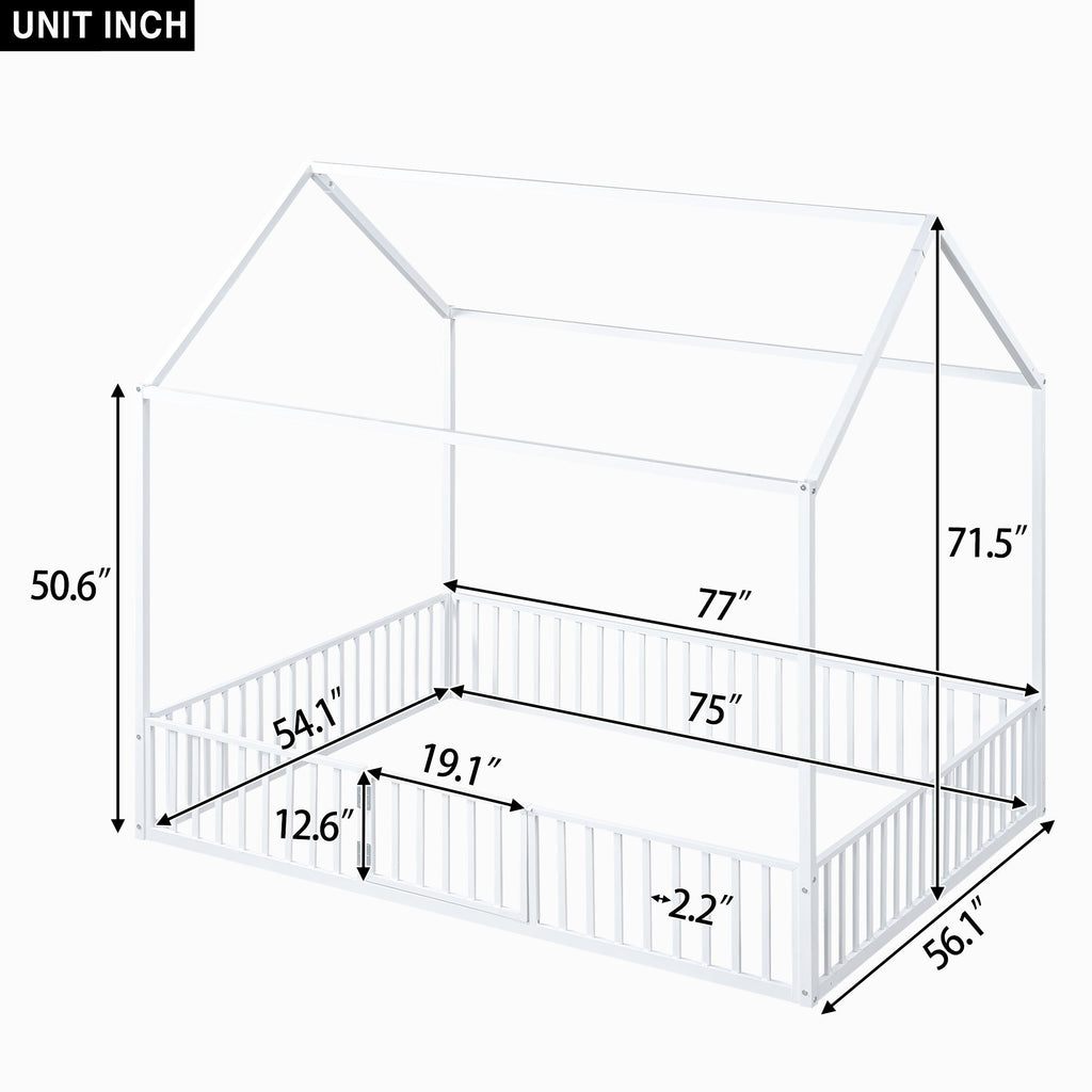 Metal House Bed With Fence And Door