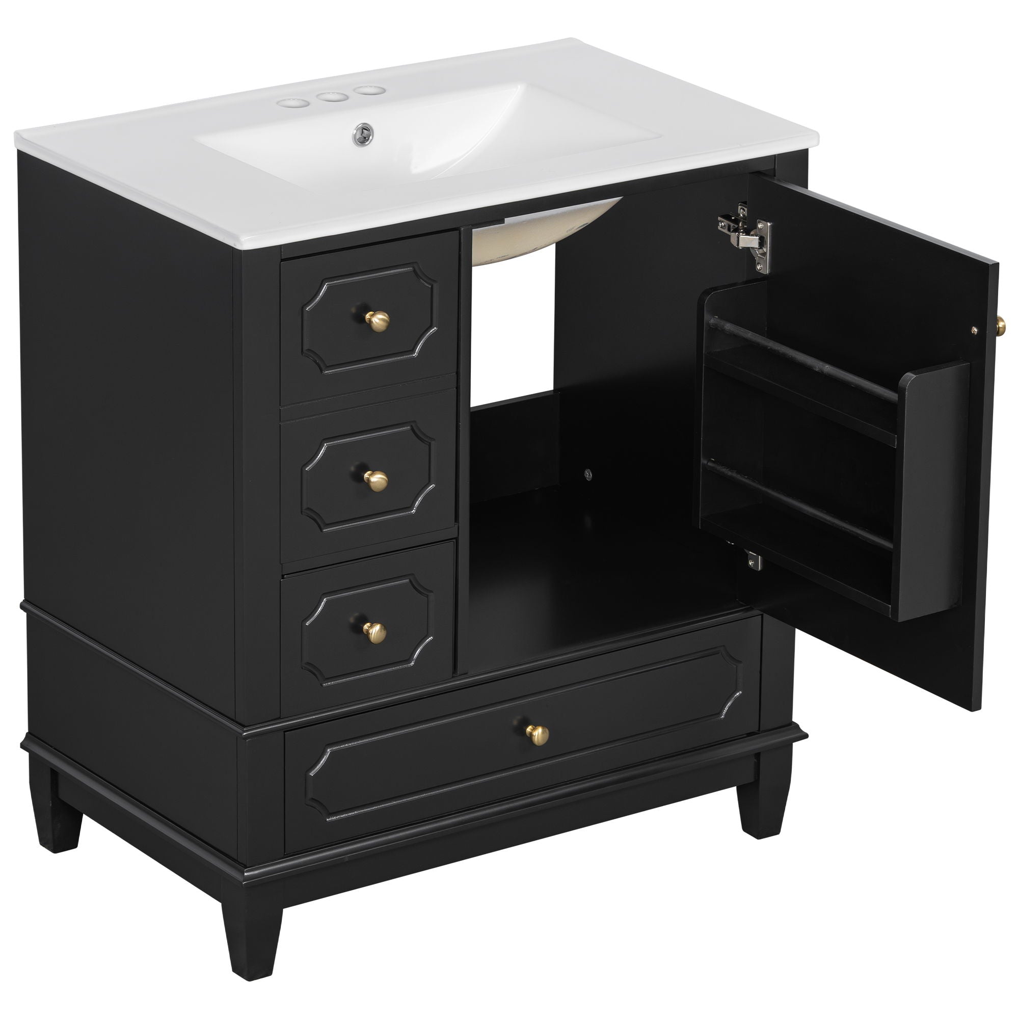 Bathroom Vanity With Sink, Freestanding Vanity Cabinet With Ceramic Basin, Soft Close Door, 3 Drawers