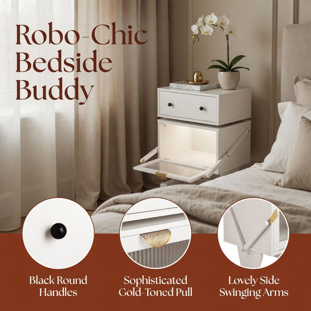 Robot LED Nightstand With 360° Rotating Drawer