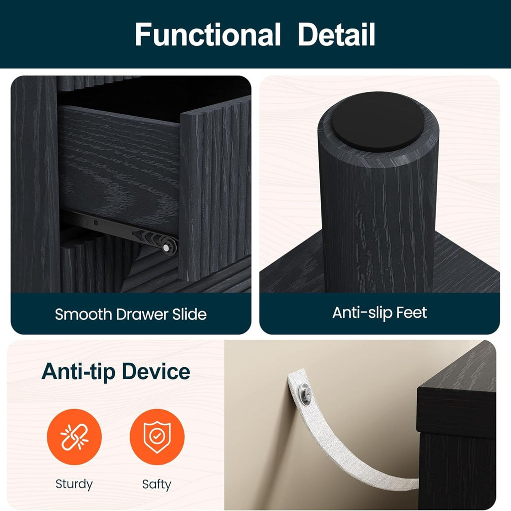 3 Drawer Nightstand - Black - Wood