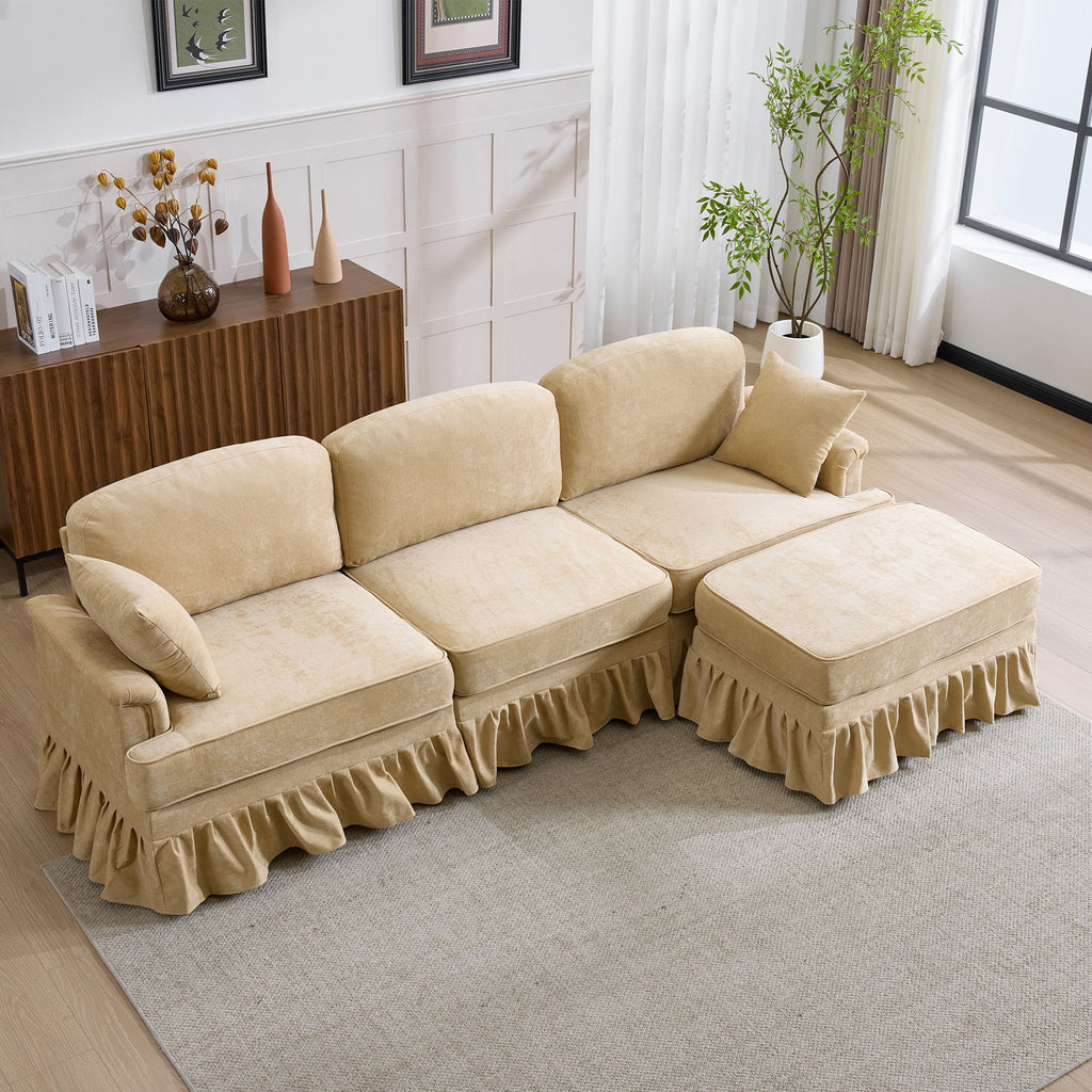 Cloud Sofa With Removable Ruffled Skirt With Ottoman And Flared Arms