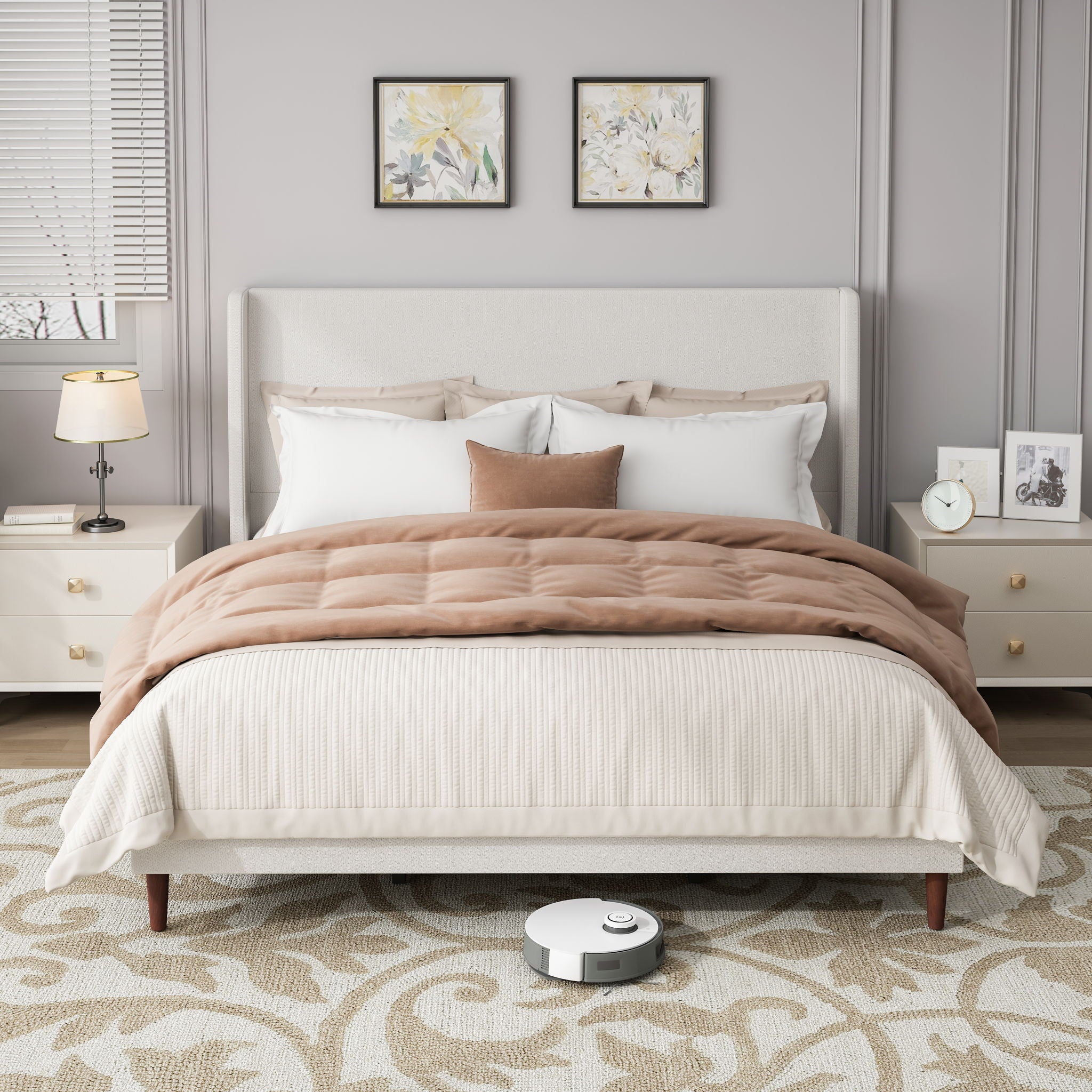 Upholstered Bed & High Headboard Design