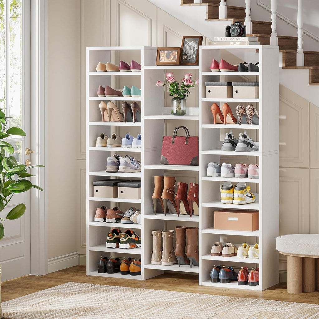 14 Tier Shoe Storage Cabinet With 23 Open Cubbies, 46 Pairs Capacity Entryway Organizer - White