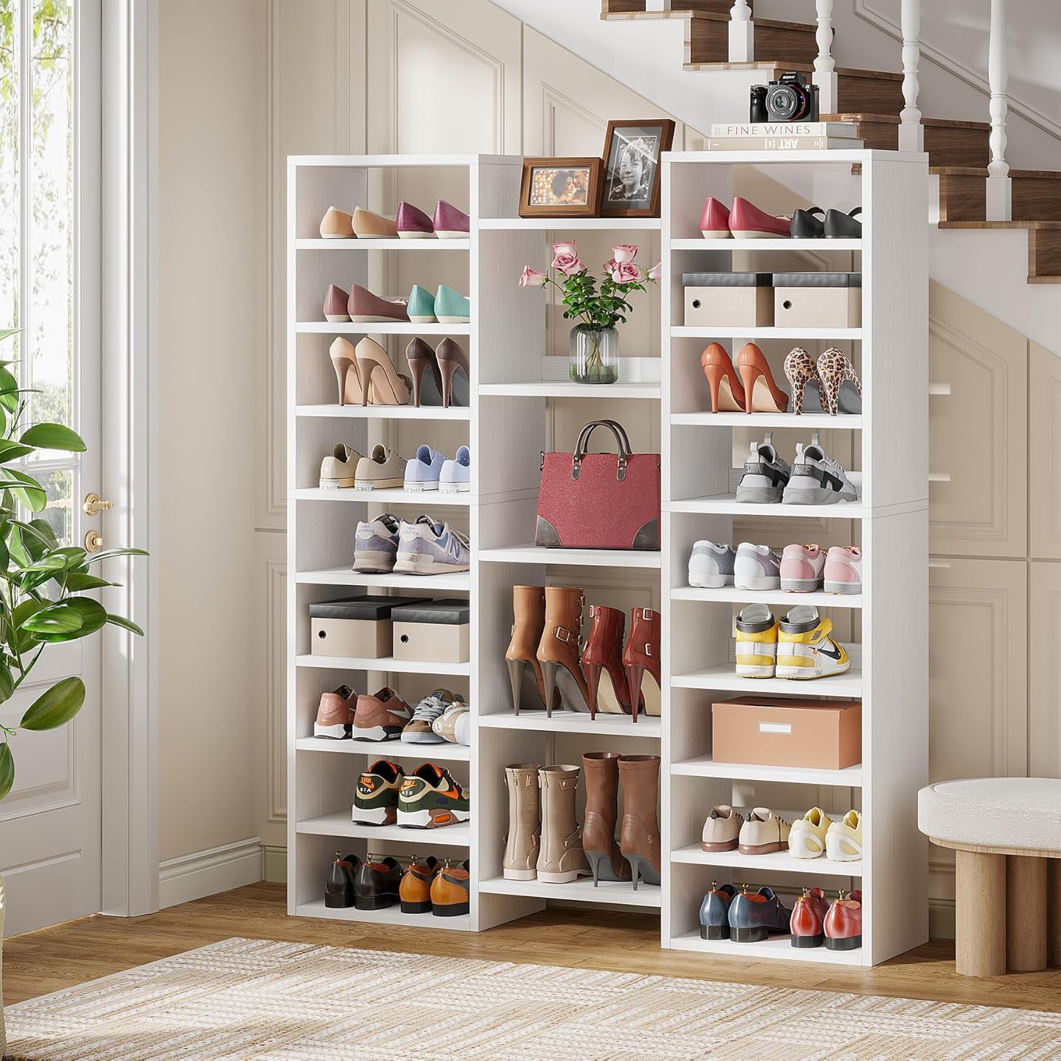 14 Tier Shoe Storage Cabinet With 23 Open Cubbies, 46 Pairs Capacity Entryway Organizer - White