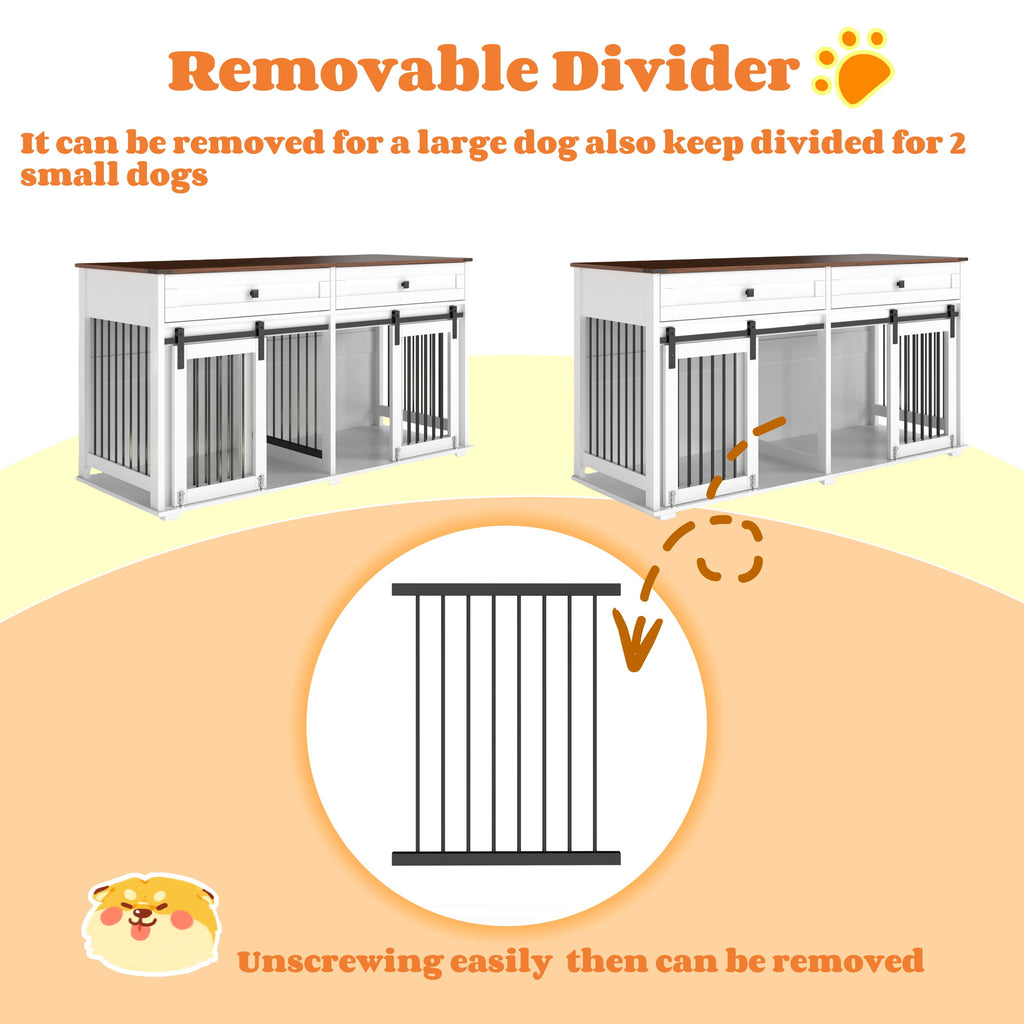 Large Dog Crate, Water Resistant Indoor Pets Furniture Double Dog Crates - Brown White