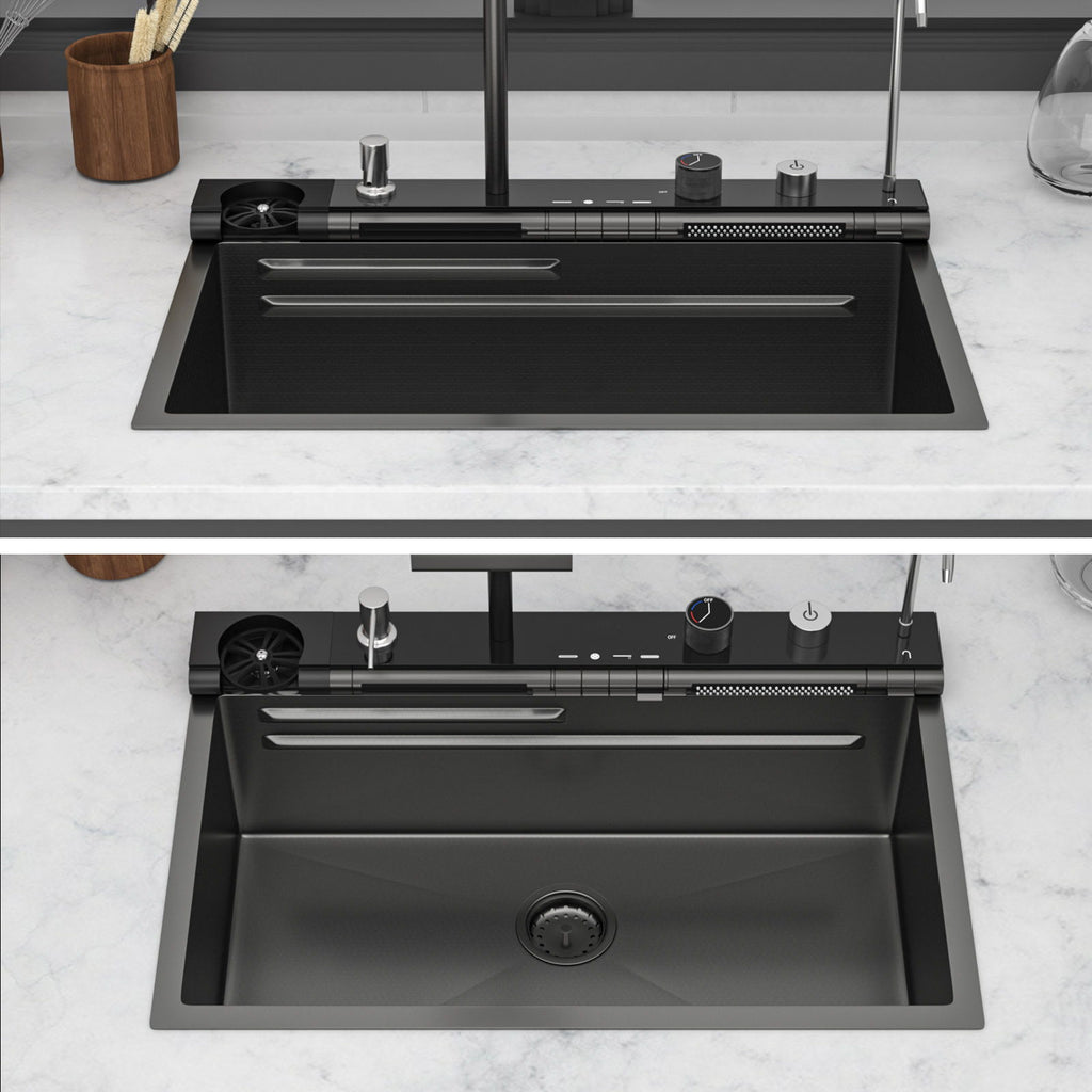 30" Single Bowl Kitchen Sink With Smart LED Faucet