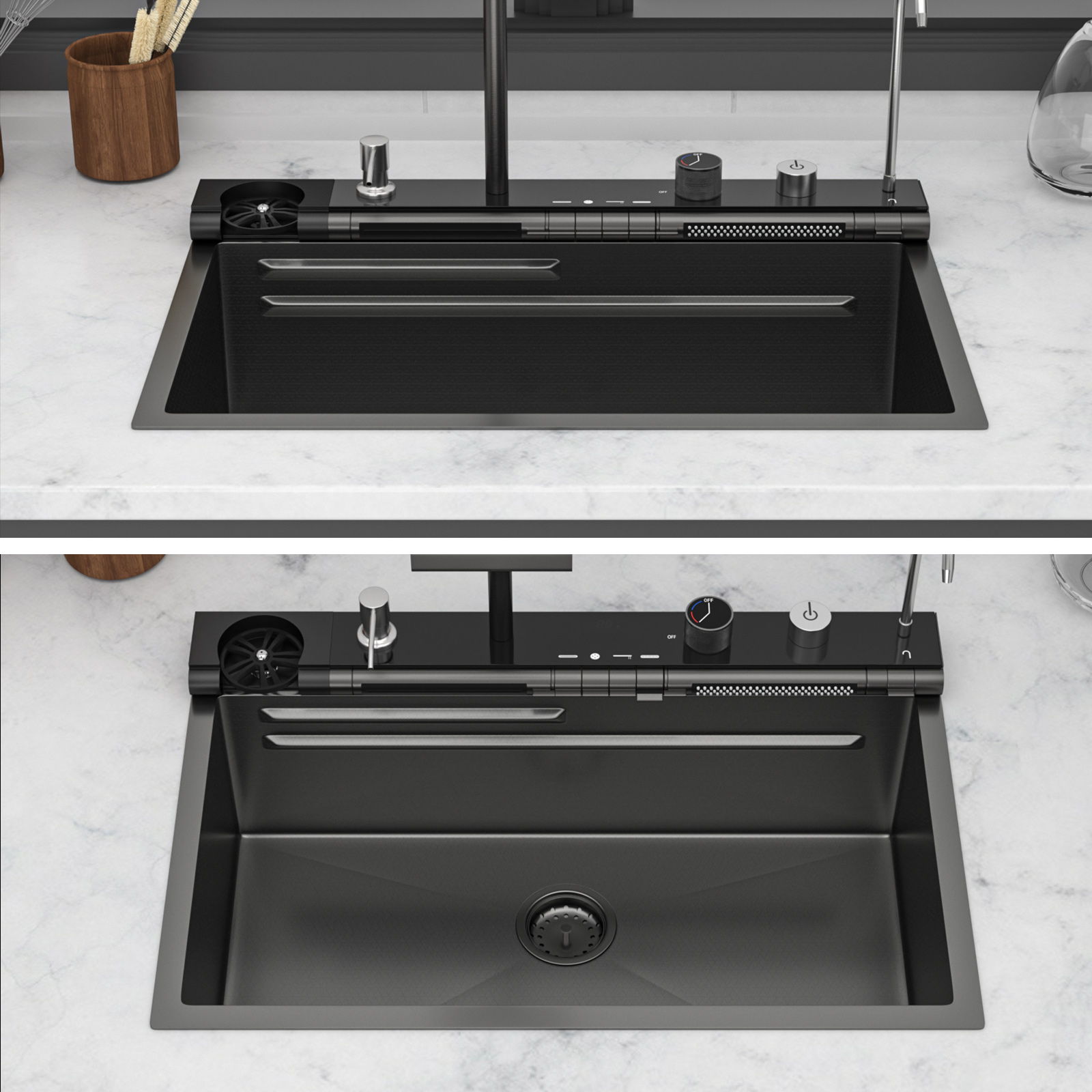 30" Single Bowl Kitchen Sink With Smart LED Faucet