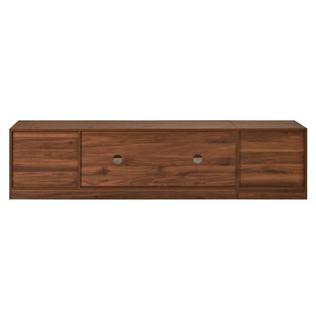 TV Stand, Media Console With Glass Doors And LED Lights, Adjustable Shelf Storage - Walnut