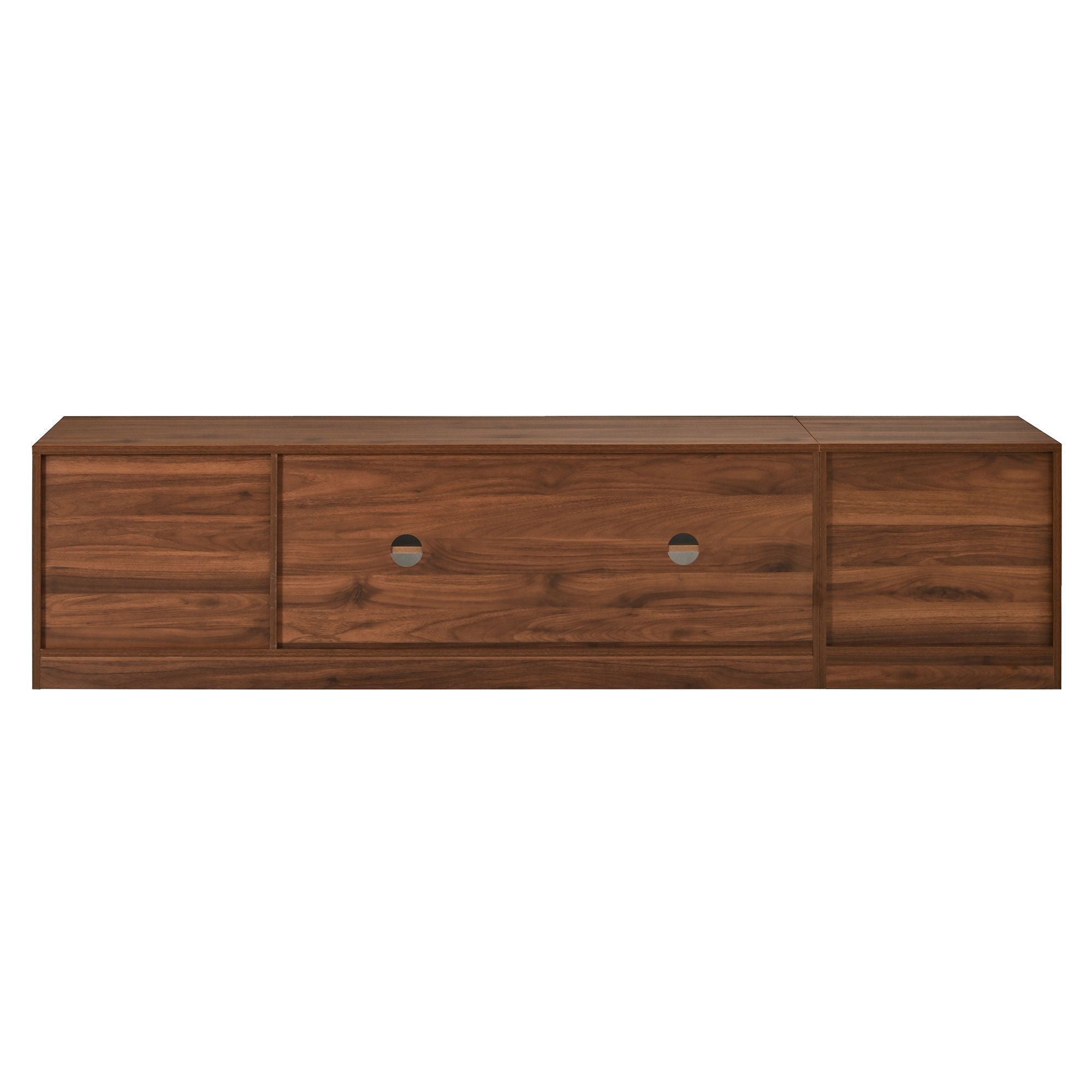 TV Stand, Media Console With Glass Doors And LED Lights, Adjustable Shelf Storage - Walnut