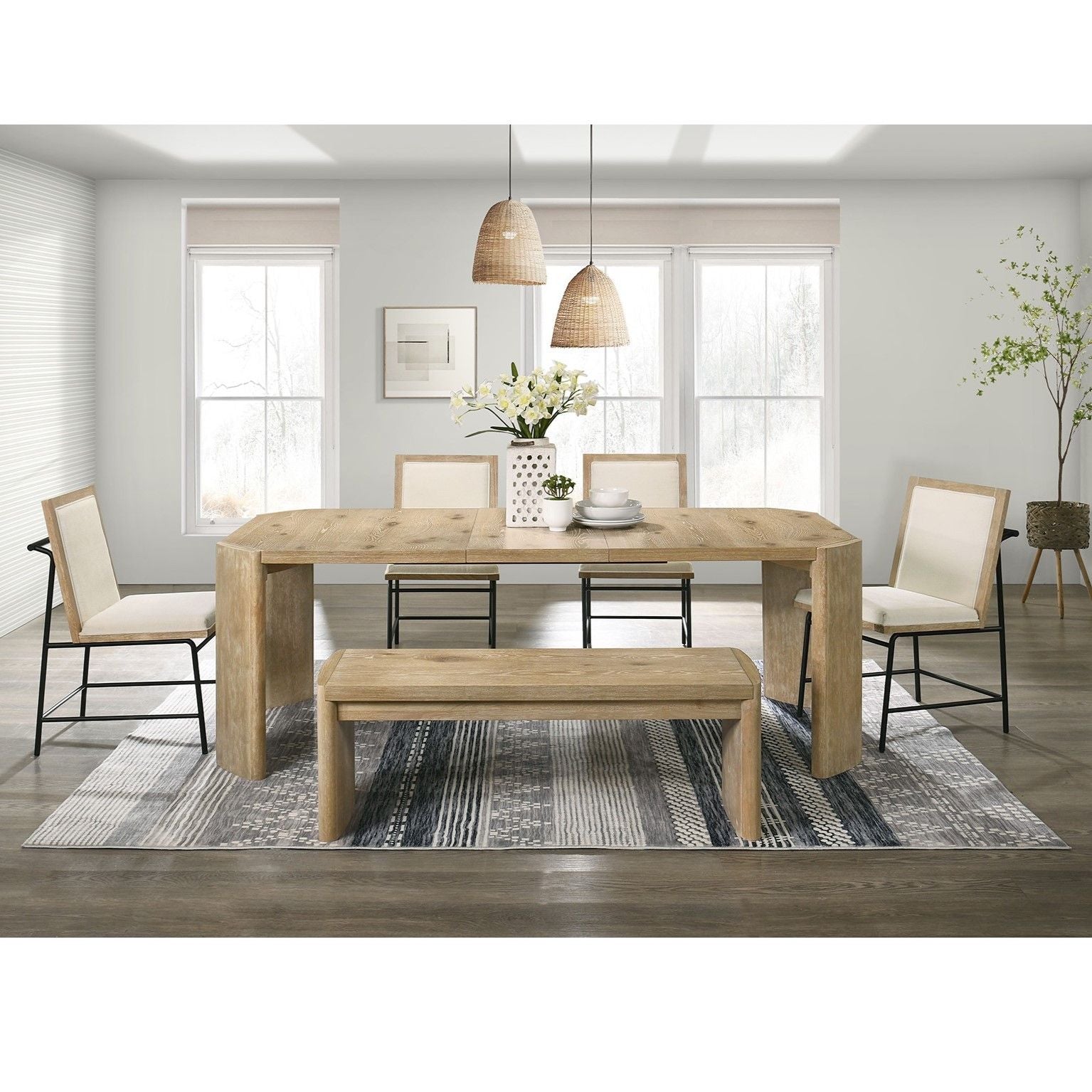 Upholstered Bench For Dining Room - Oak