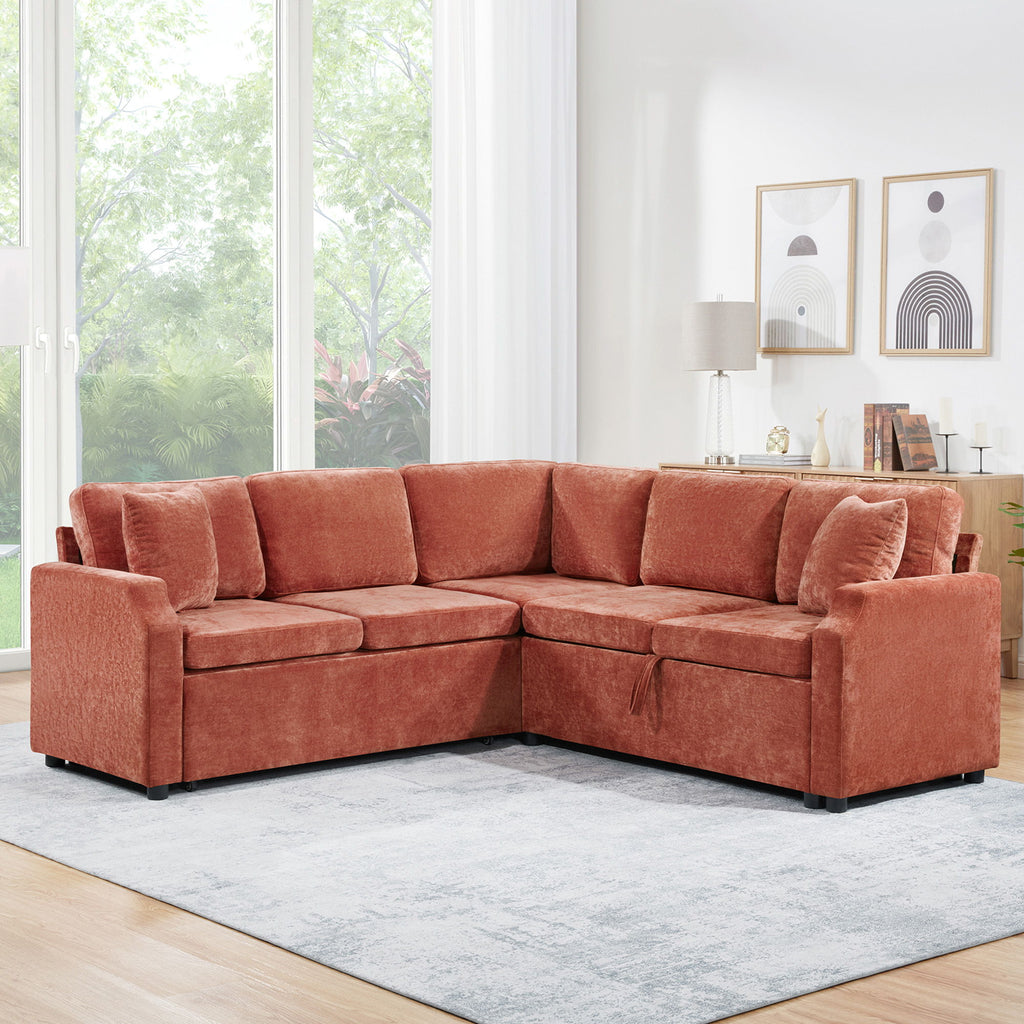 Modern L Shaped Sectional Sofa Bed With Hidden Storage Upholstery