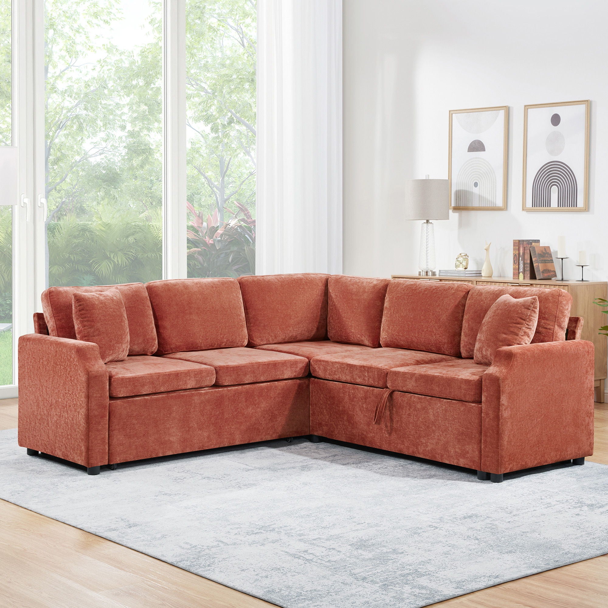 Modern L Shaped Sectional Sofa Bed With Hidden Storage Upholstery