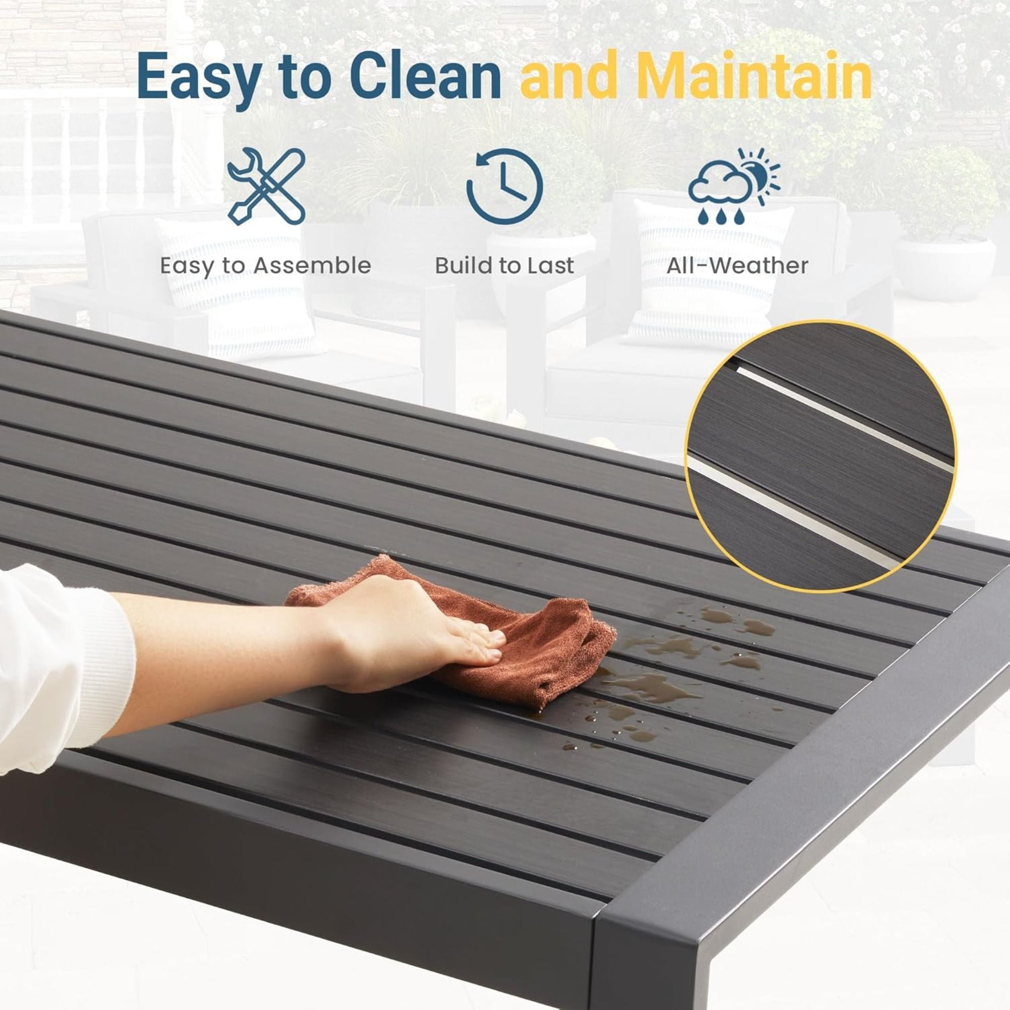 All-Weather Outdoor Coffee Table With Wood-Look Top