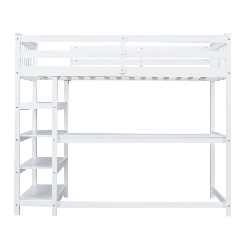 Loft Bed With Storage Shelves And Under Bed Desk