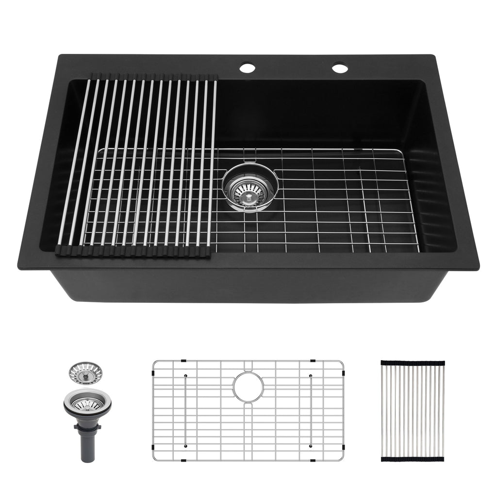 Kitchen Sink Granite Composite Drop In Sink With Durable Material - Black