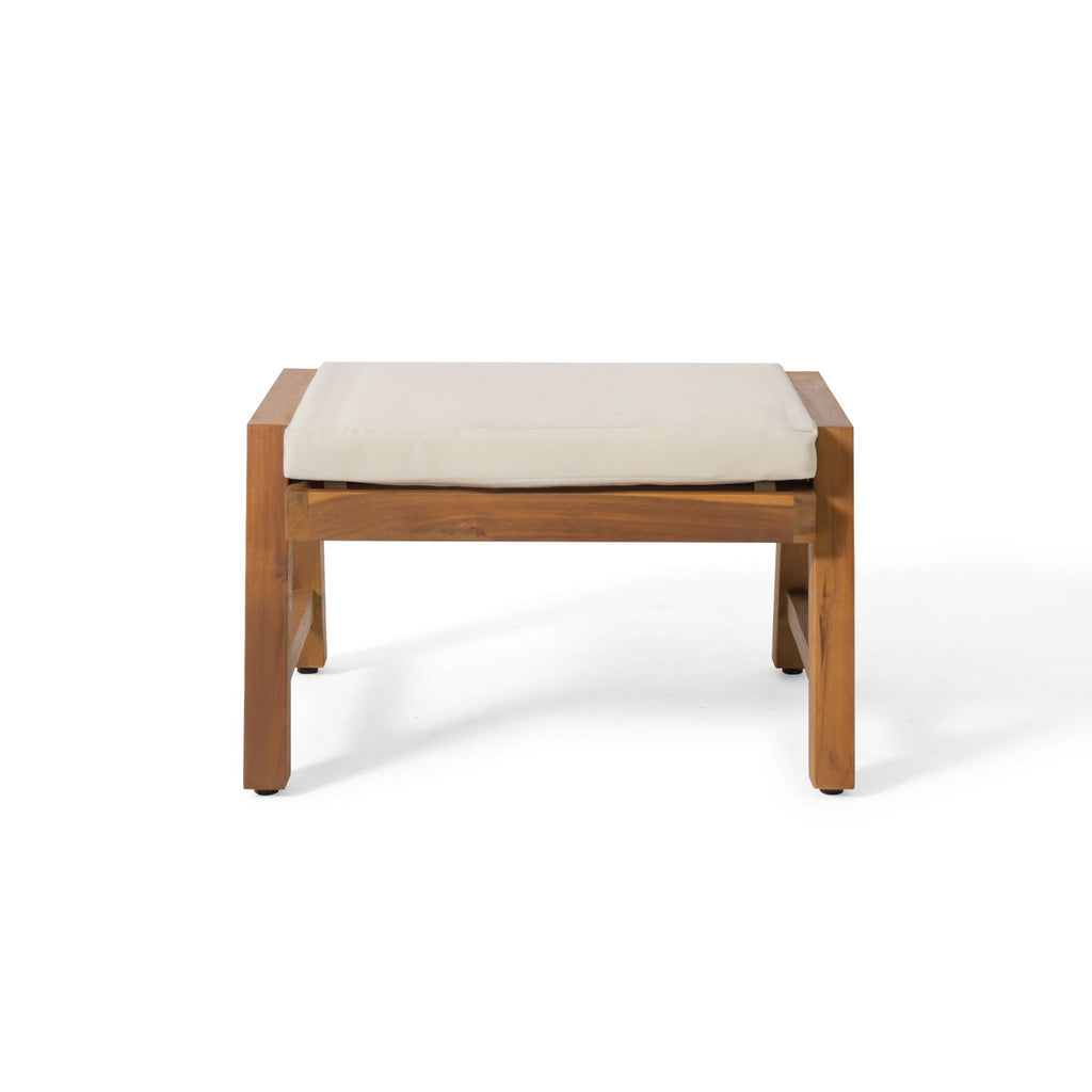 Acacia Wood Outdoor Ottomans With Cushion, (Set of 2)