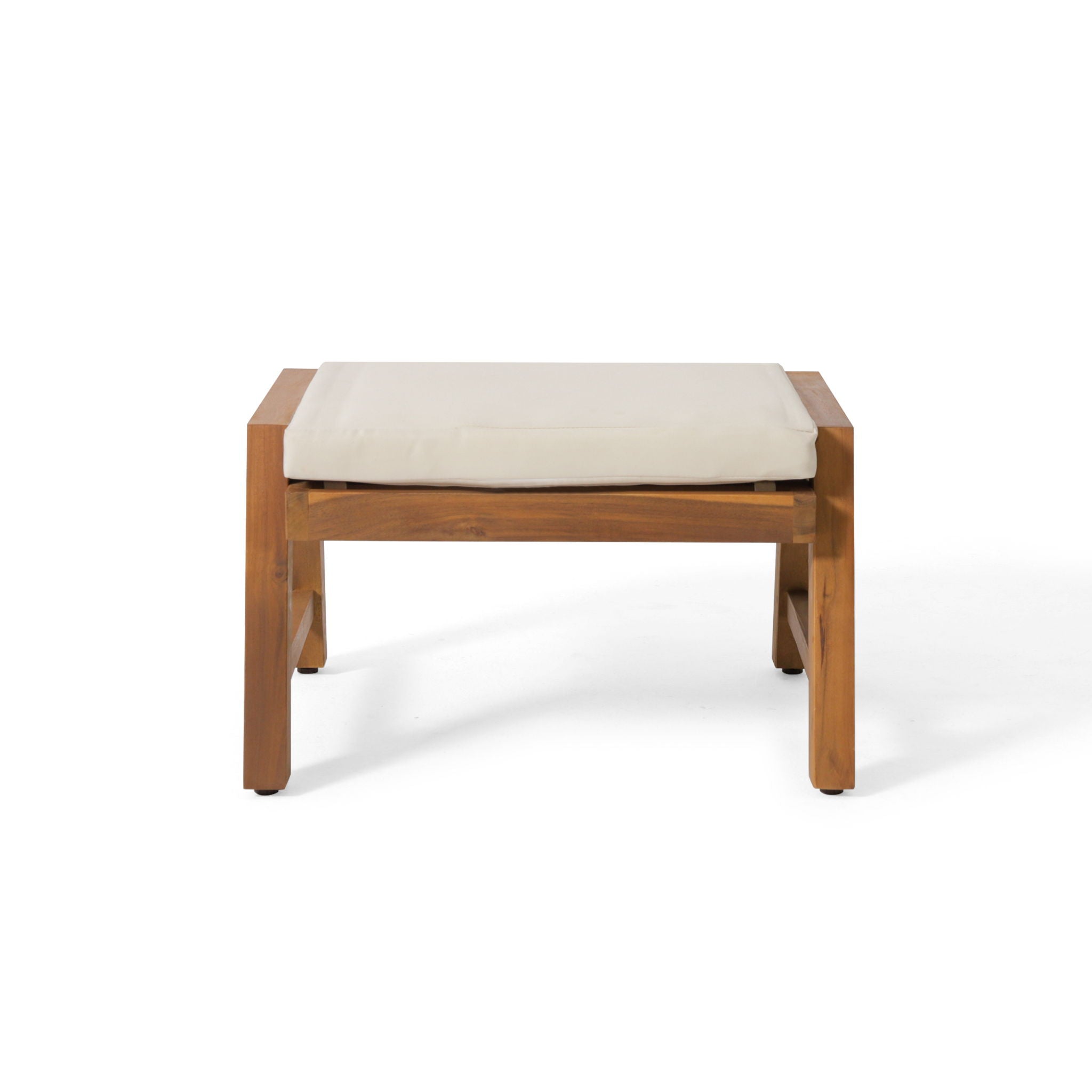 Acacia Wood Outdoor Ottomans With Cushion, (Set of 2)