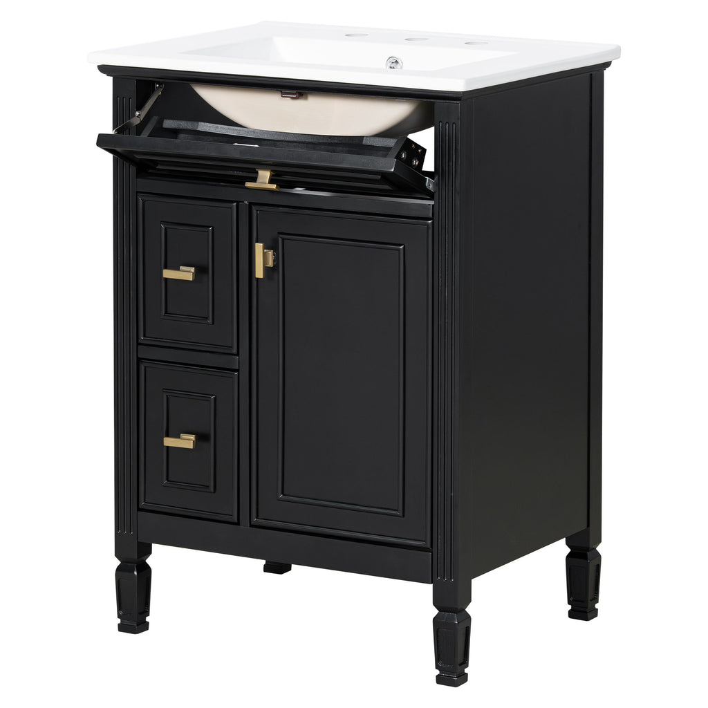 Bathroom Vanity With Sink, Flip Drawer, 2 Drawers, Adjustable Shelf