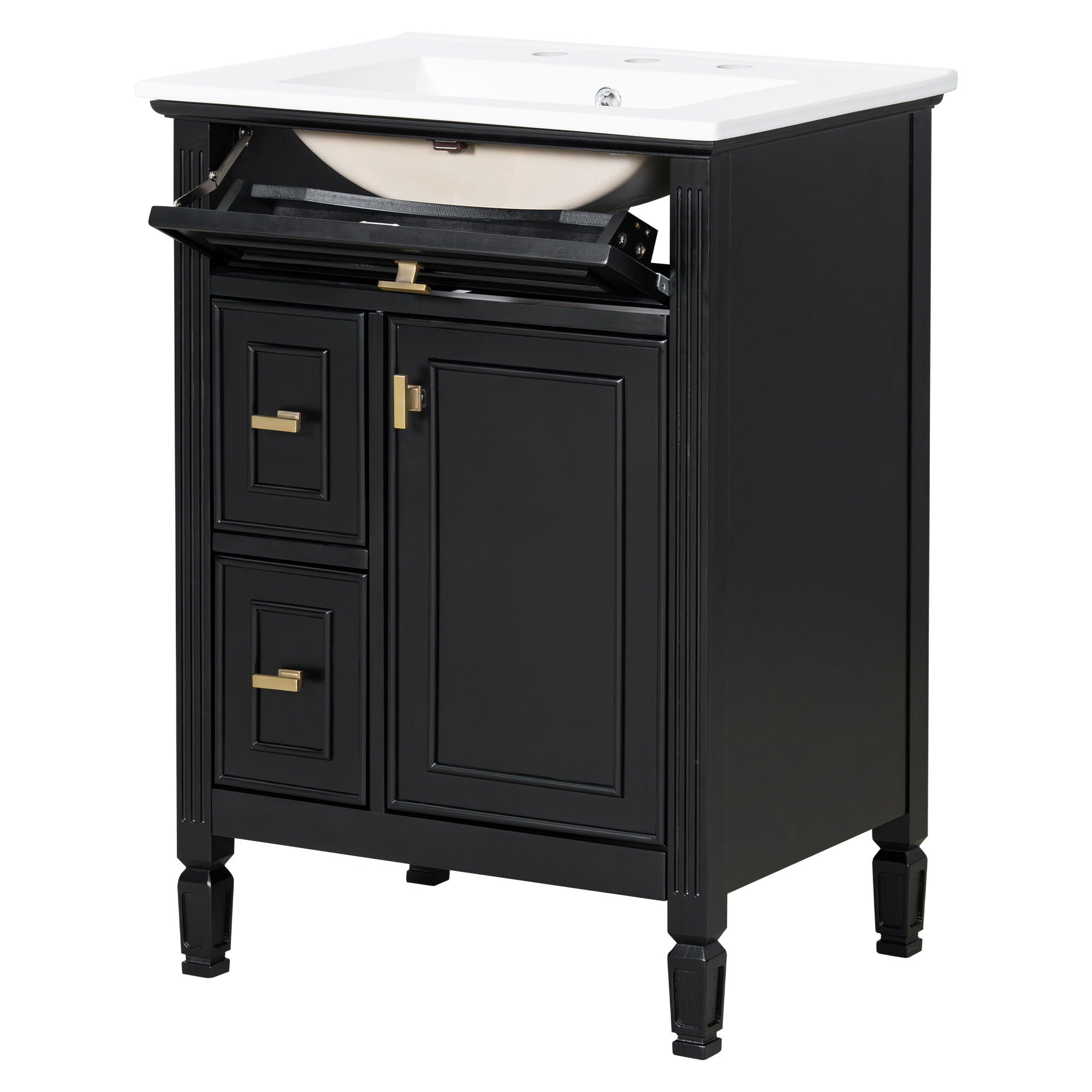 Modern Bathroom Vanity With Sink, Flip Drawer, 2 Drawers, Adjustable Shelf