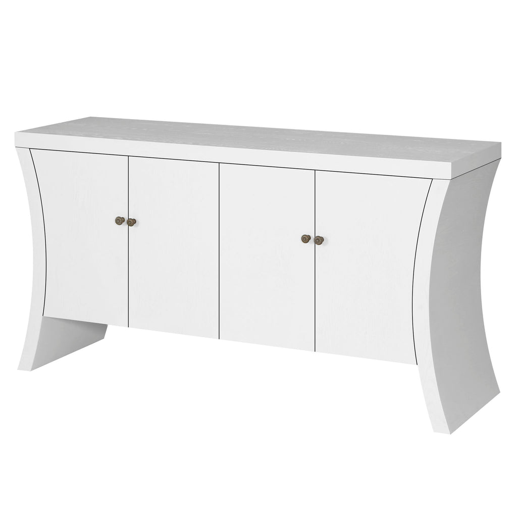 Refined Industrial 4 Door Credenza With Arc Legs & Clasps
