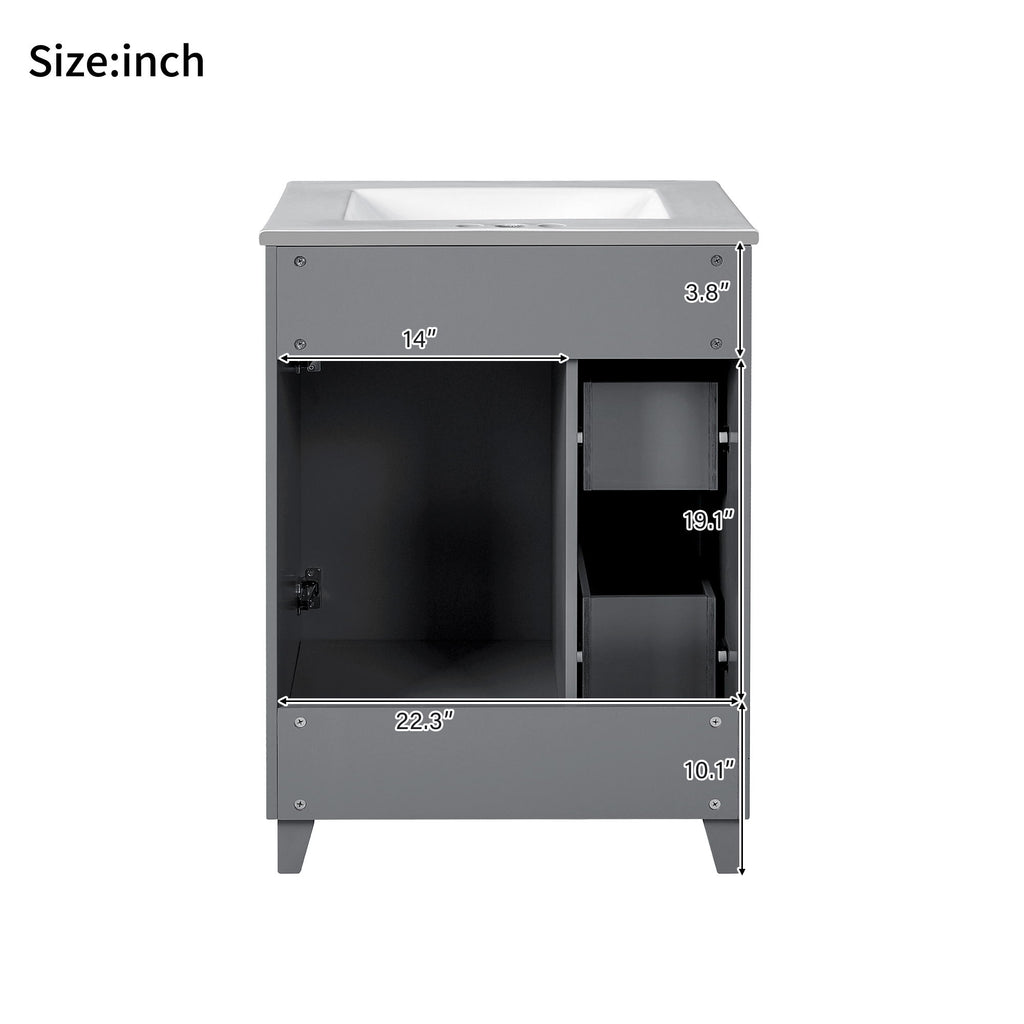 Transitional Style Bathroom Vanity Cabinet With Ceramic Sink