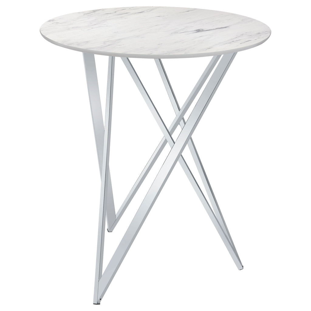 Halverson - Round Top Bar Table - White / Silver