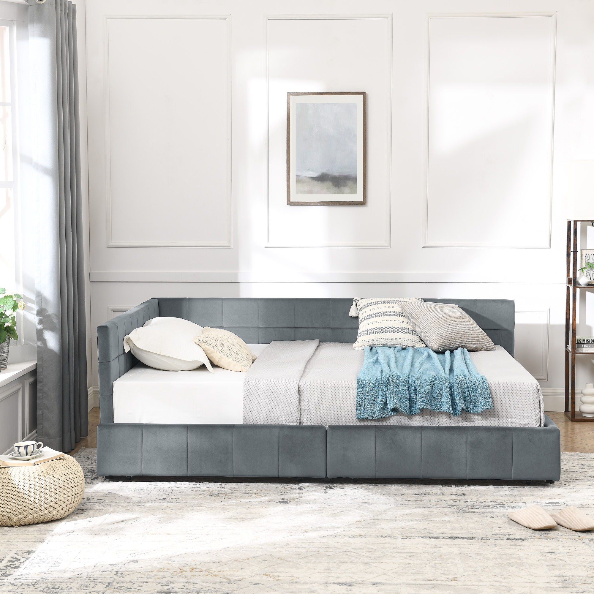 Elegant Storage Upholstered Tufted Bed Frame With Backrest And Armrests