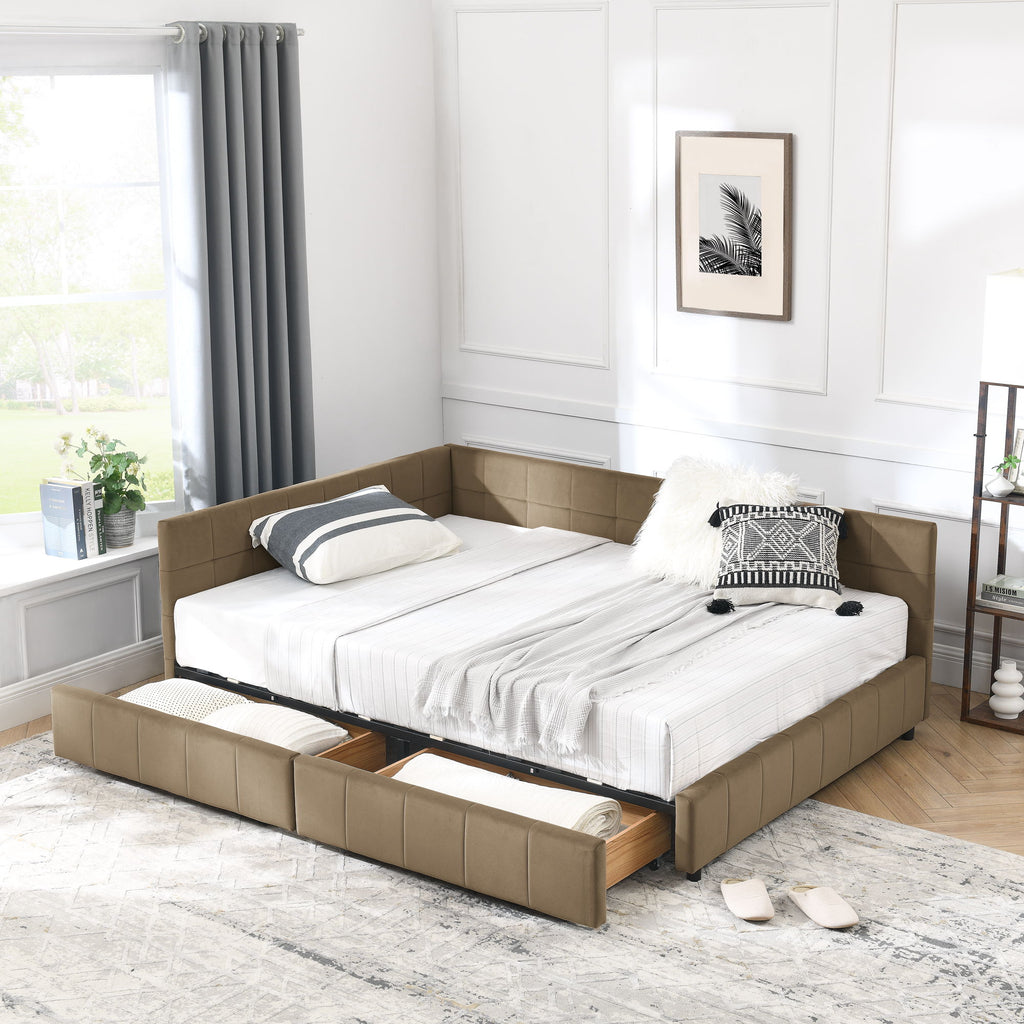 Storage Upholstered Tufted Bed Frame With Backrest And Armrests
