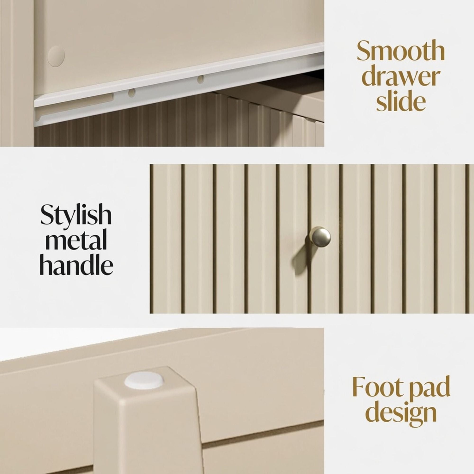Fluted Nightstand With 2 Drawers