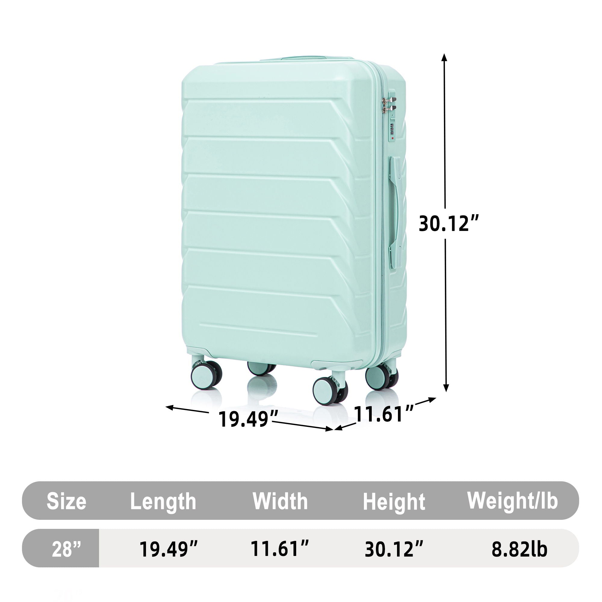 Hard Shell Luggage With Scratch Resistant Surface, 4 Wheels, Combination Lock & Side Hooks
