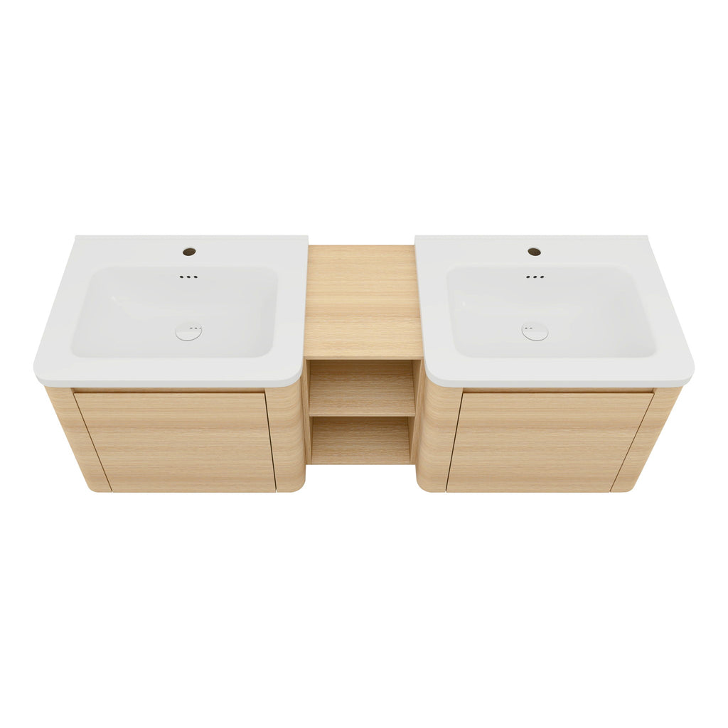 Wall Mounted Bathroom Vanity With Sink And Storage Shelves, Soft Close Doors