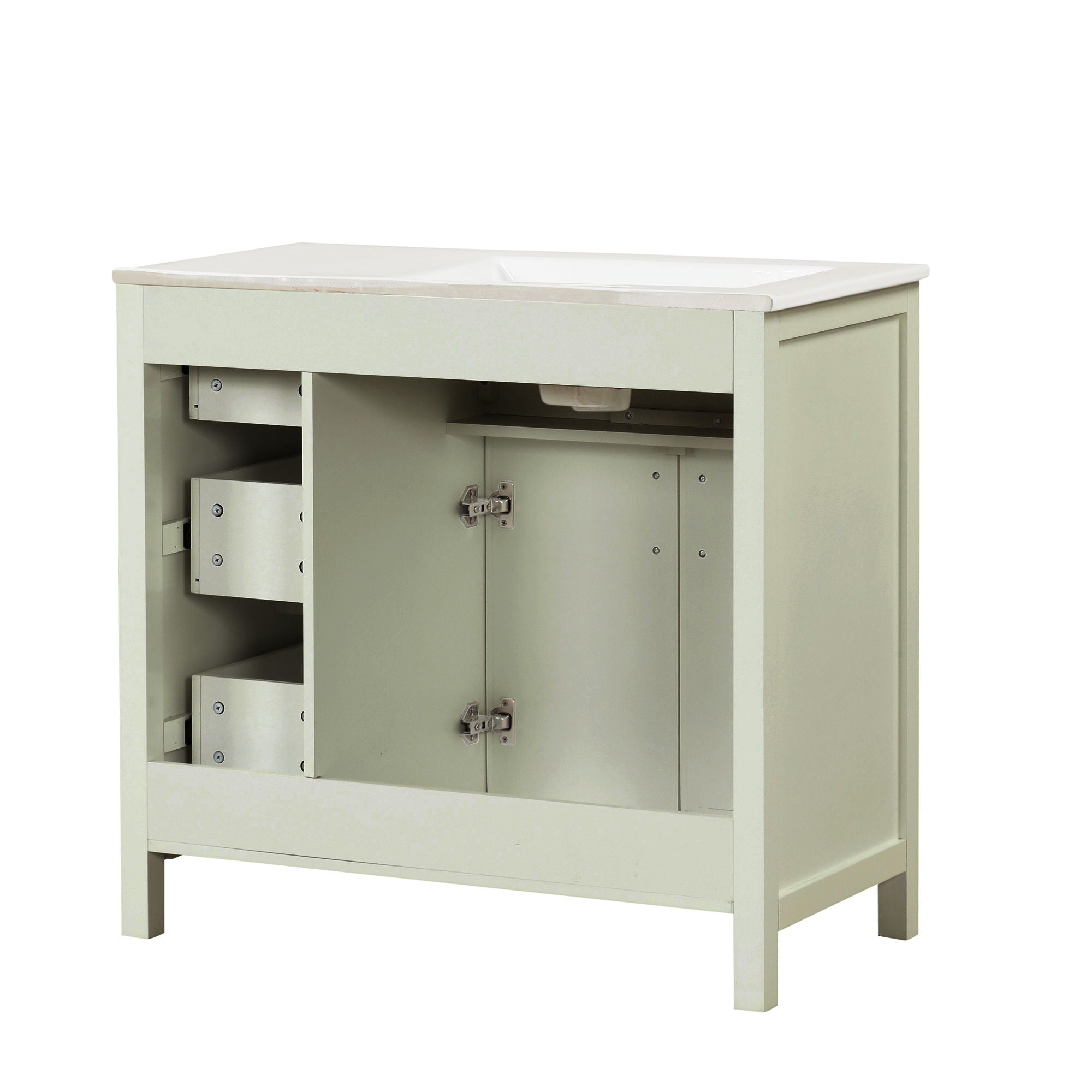 36" Bathroom Vanity With Sink, 2 Doors, 3 Drawers, Rectangular - White