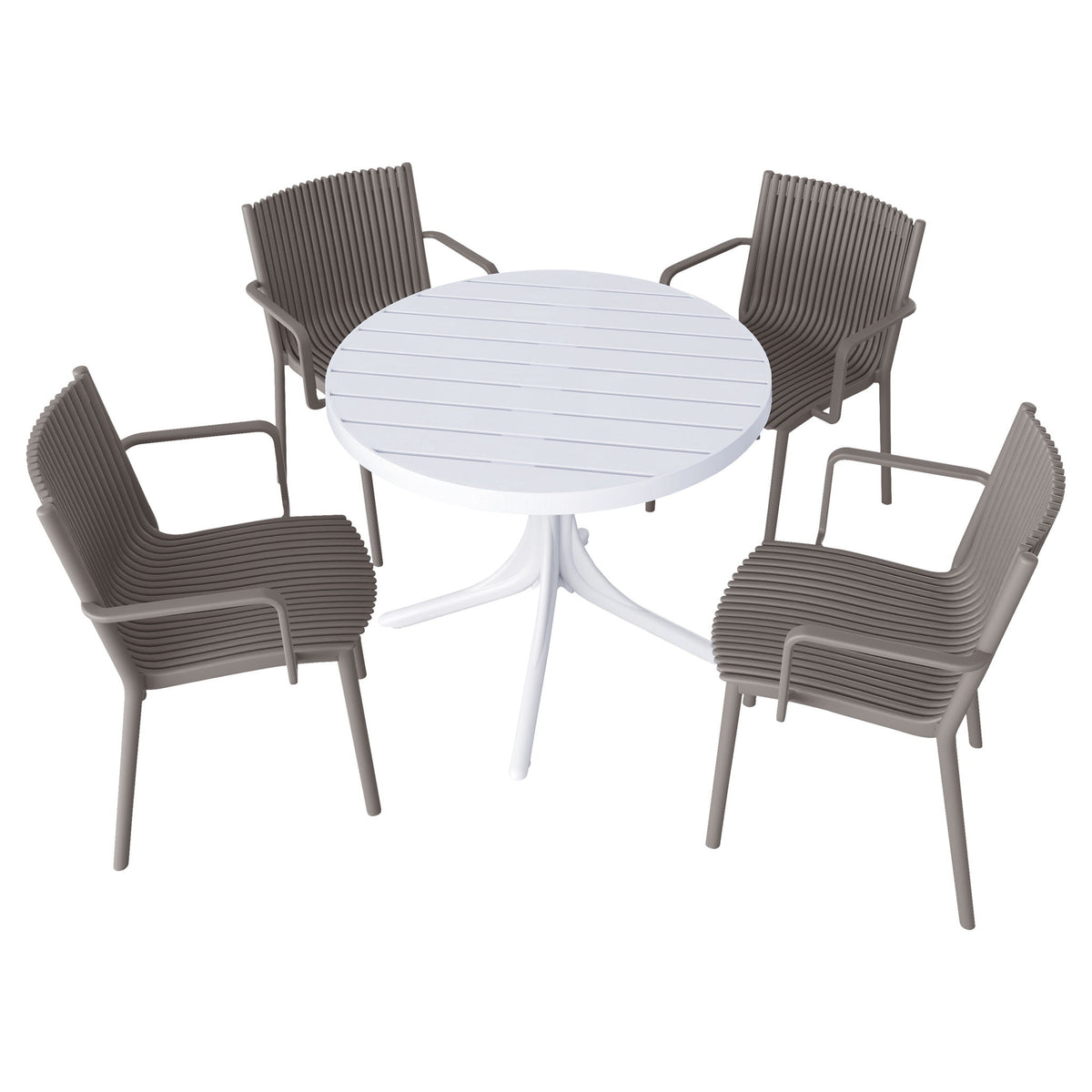 4 Modern Stackable Plastic Armchair Matched With Round Table