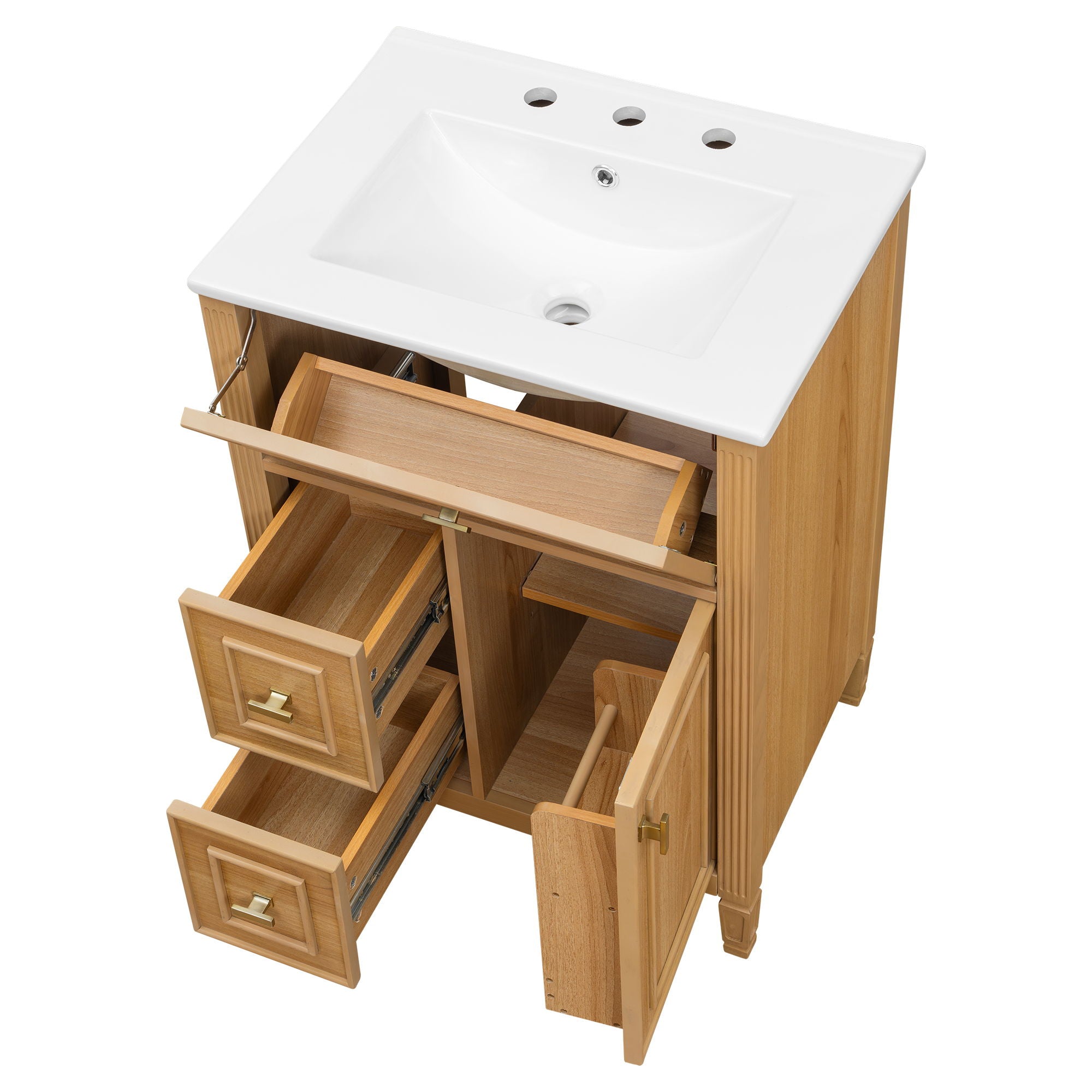 Bathroom Vanity With Sink, Flip Drawer, 2 Drawers, Adjustable Shelf