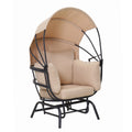Egg Chair With Cushion And Retractable Canopy - Black / Taupe