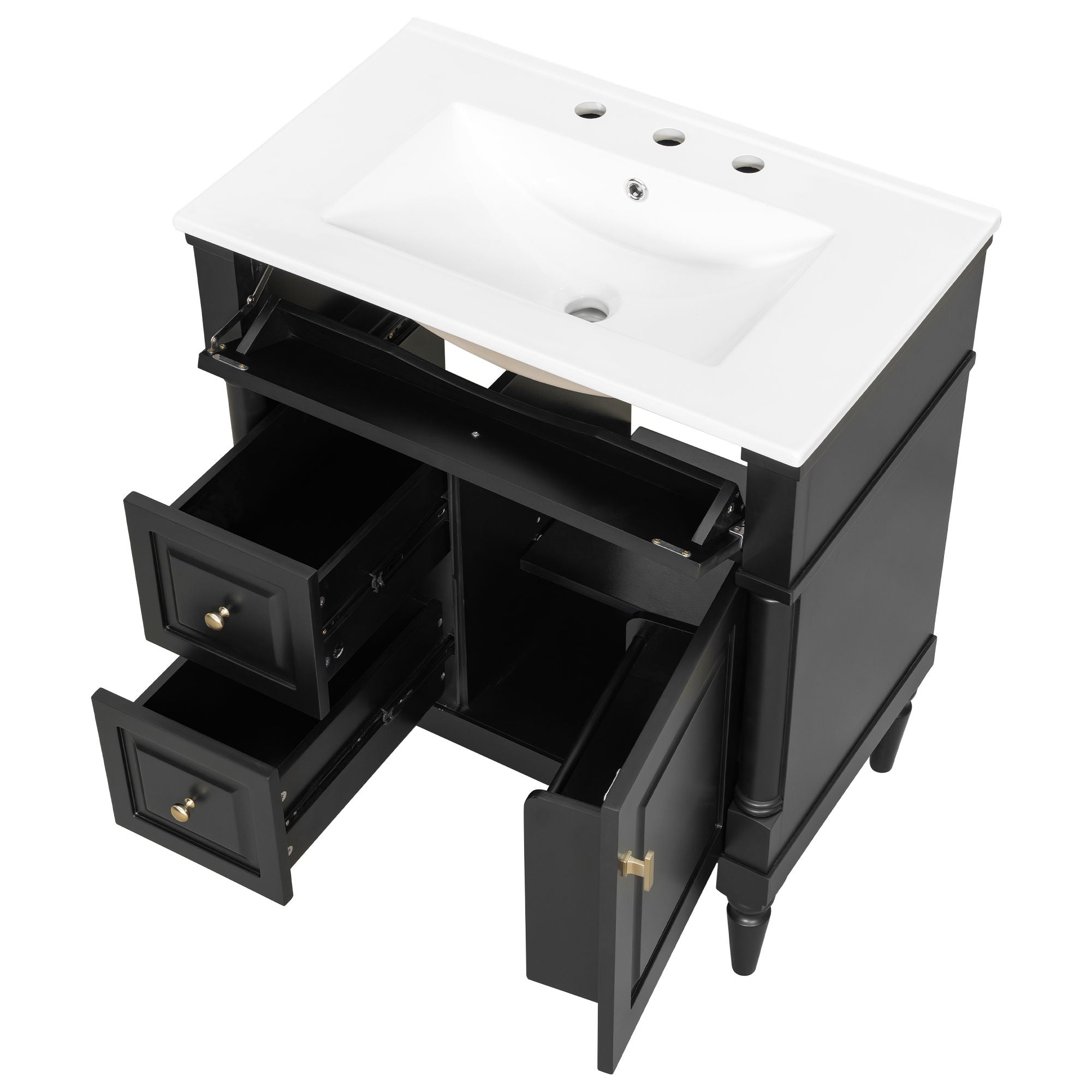 Modern Bathroom Vanity With Sink, Freestanding Cabinet With Flip Drawer & Adjustable Shelf