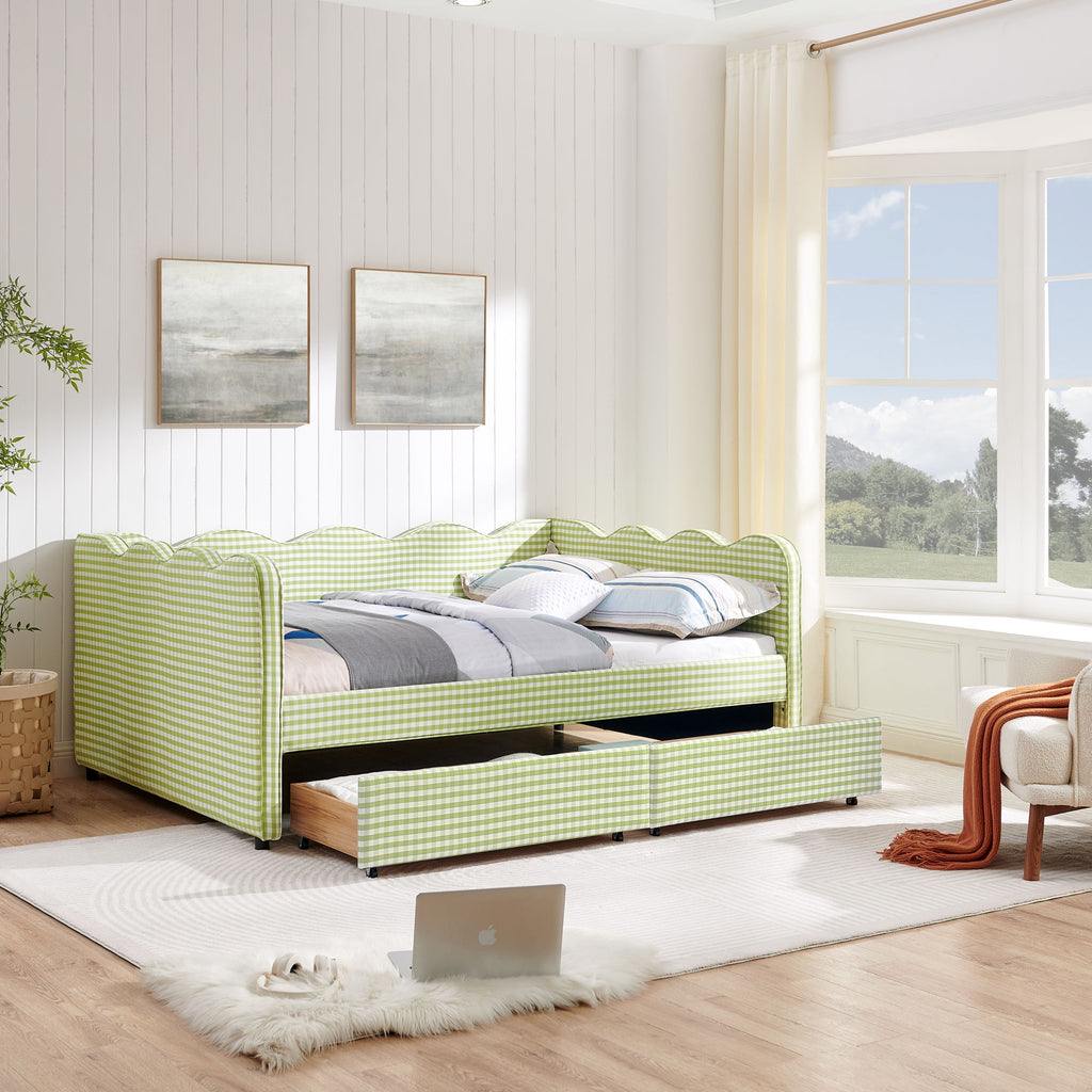 Gingham Daybed & USB Charging Port, Wave-Shaped Design