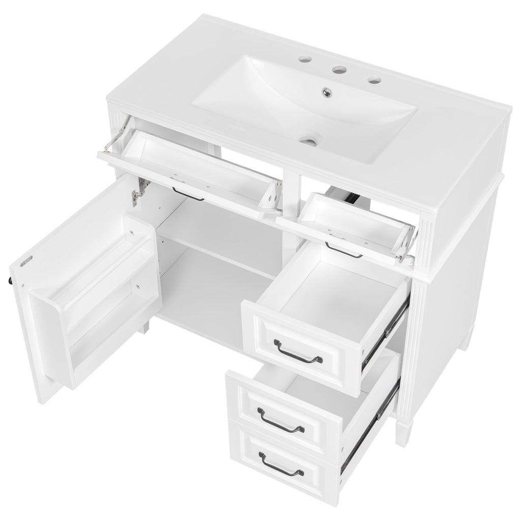 Modern Bathroom Vanity With Sink Top, Flip Drawer Design